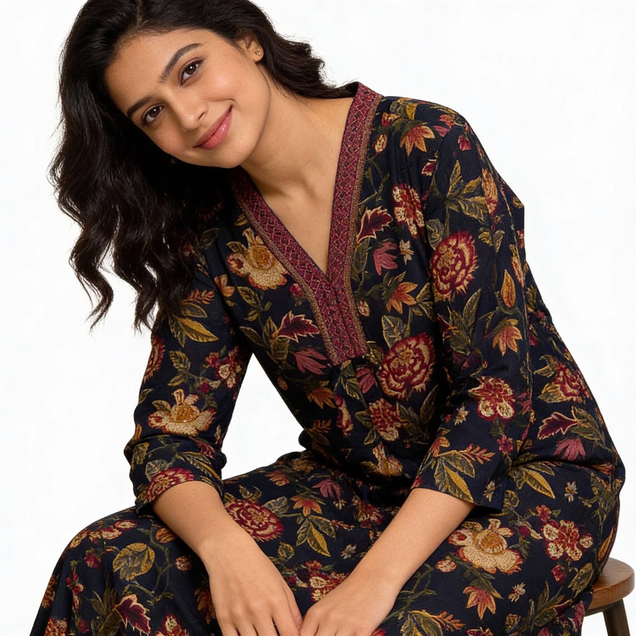 Dark Floral Printed Anarkali Style Kurta HO2 2XL-2