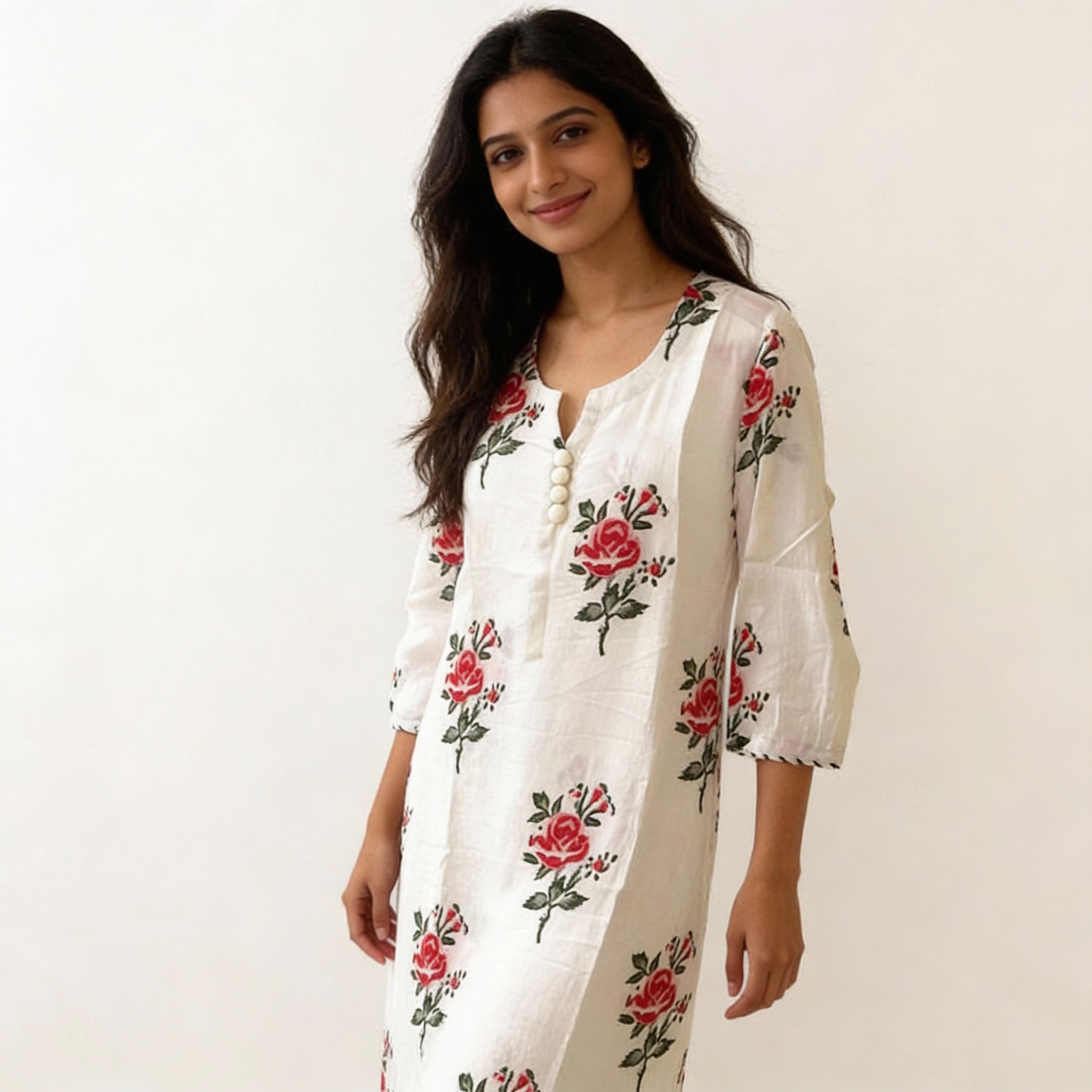 Ivory White Rose Printed Straight Kurta HO2 2XL-7