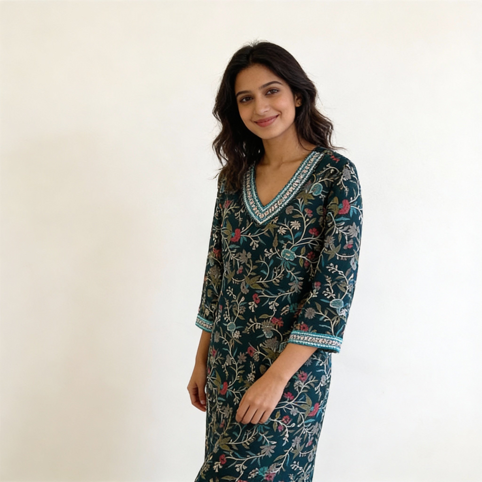 Elegant Teal Green Floral Printed Straight Kurta HO 2 S3