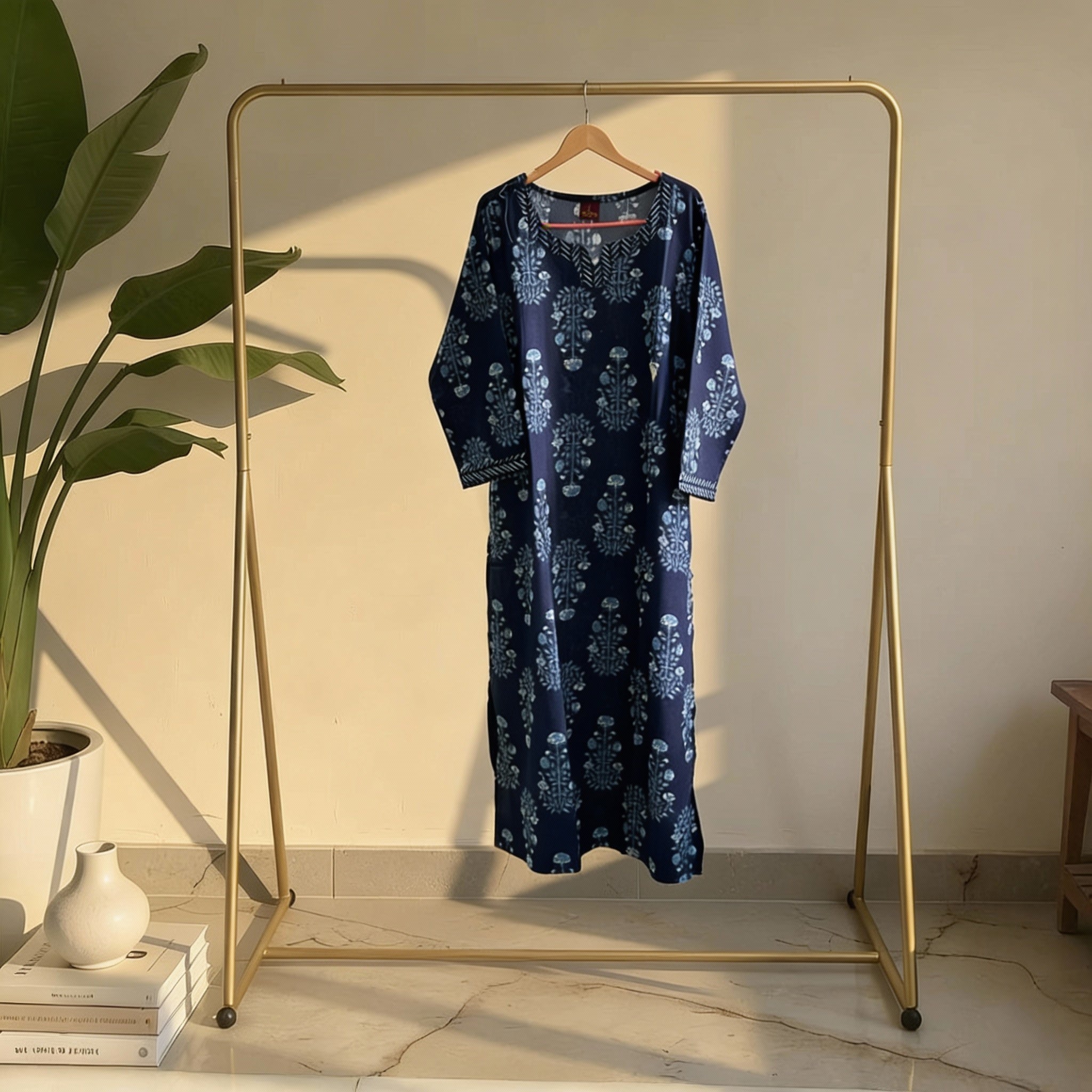 Navy Blue Floral Printed Straight Kurta HO2 2XL-6