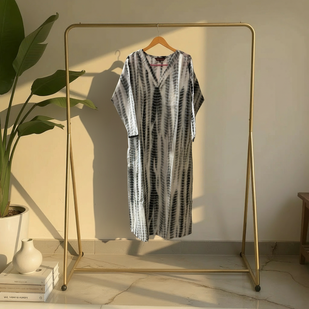 Grey Abstract Stripe Printed Straight Kurta HO2 2XL-4