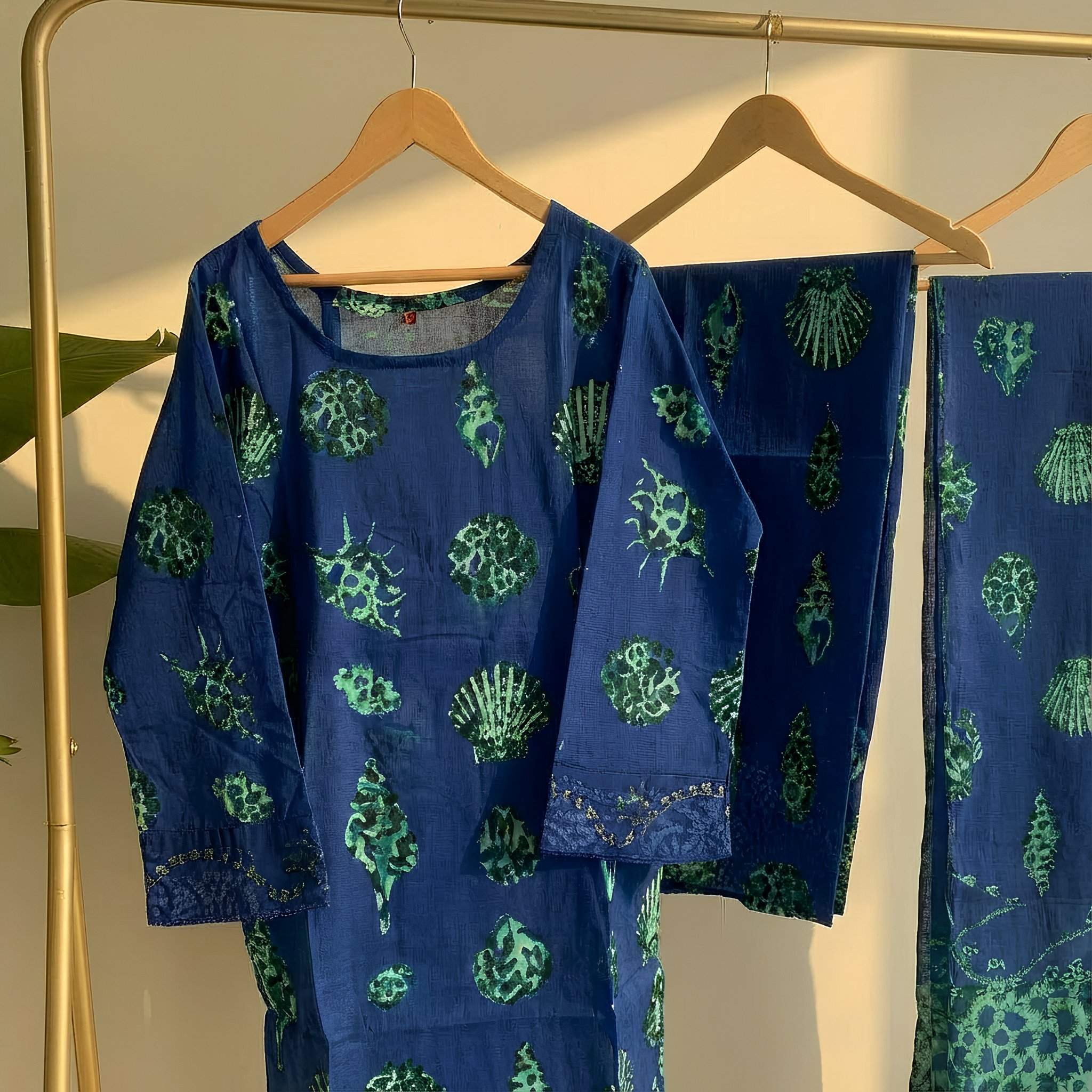 Royal Blue & Teal Printed Cotton Blend Suit Set with Designer Dupatta  mo2.4