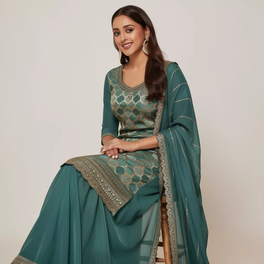 Bottle Green Festive Suit Set Ho 11 - GREEN