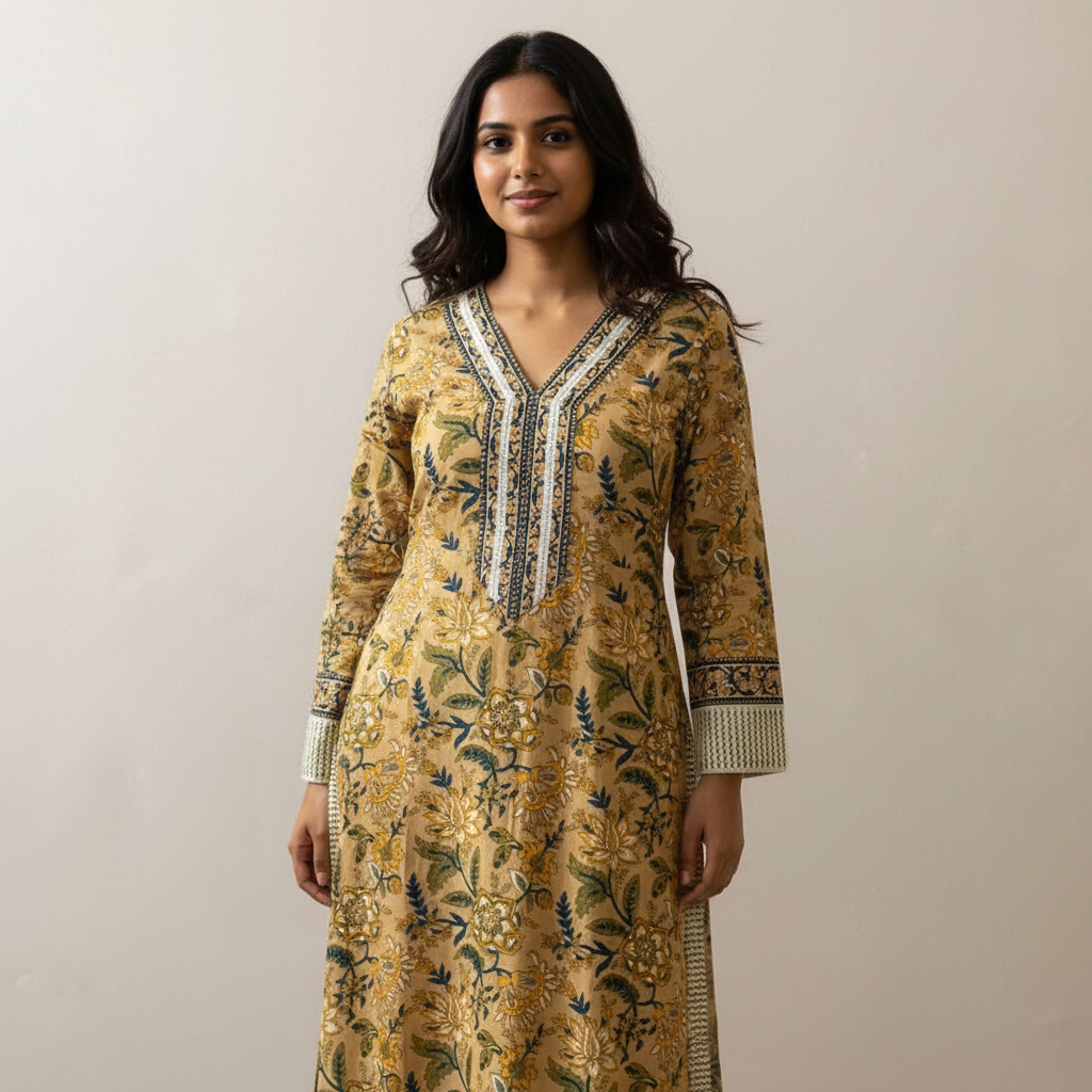 Mustard Yellow Floral Printed Straight kurta HO2 2XL-10