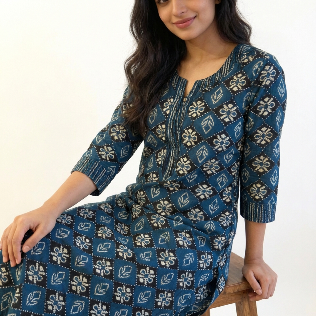 Classic Indigo Blue Printed Straight Kurta HO 2 S4