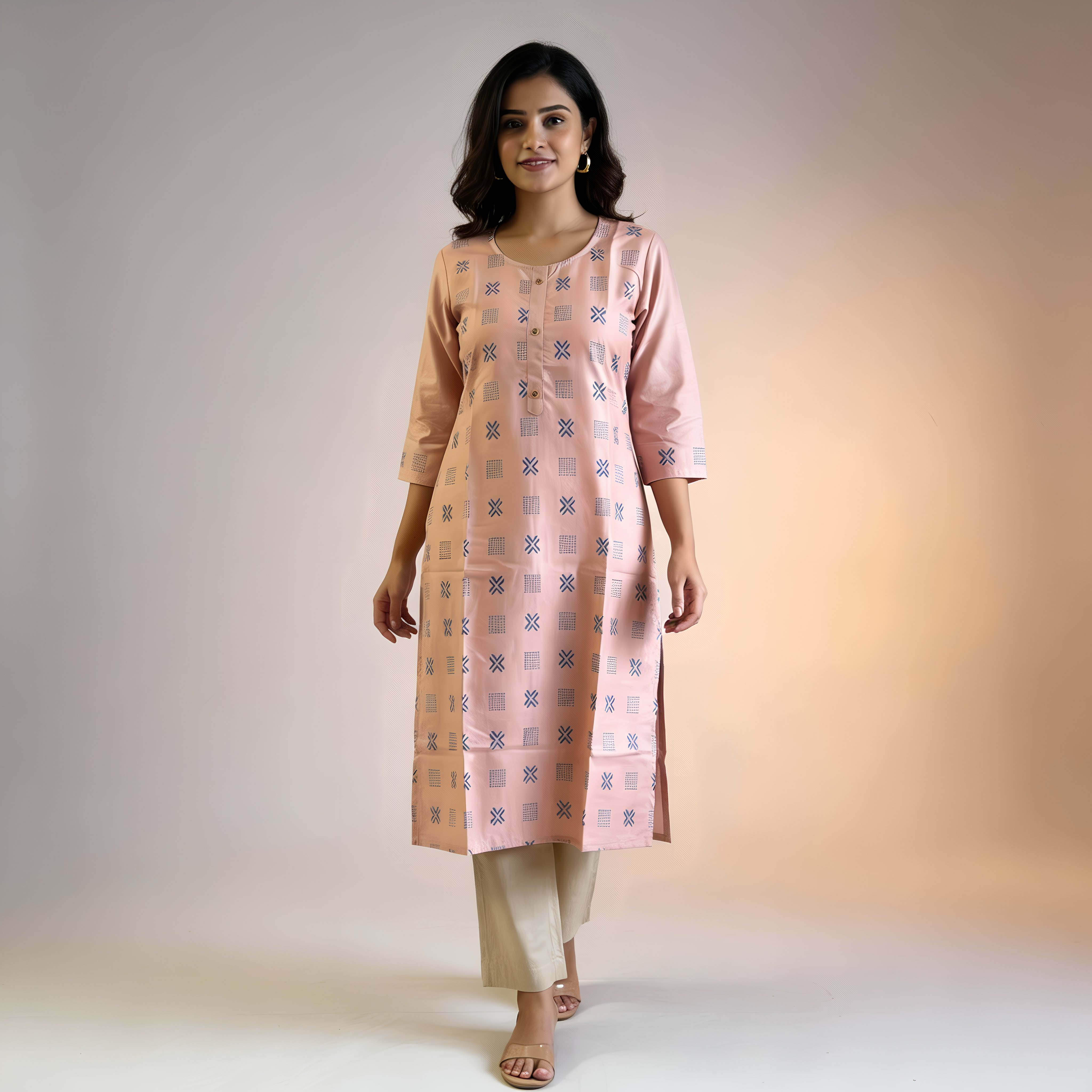 Peach Printed Straight Kurta Ho 4 - PEACH