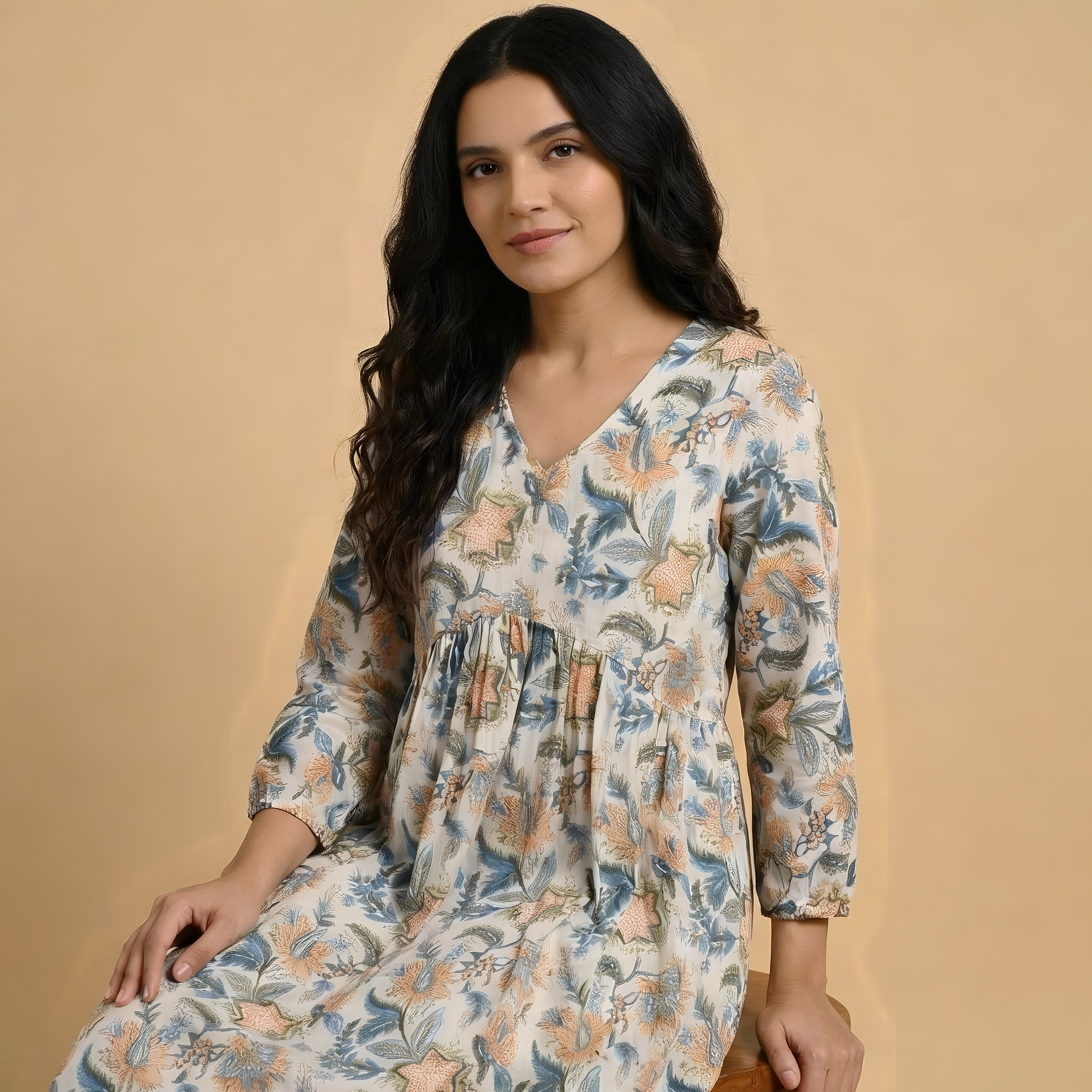 White Floral Printed Cotton Kurta HO2 L10