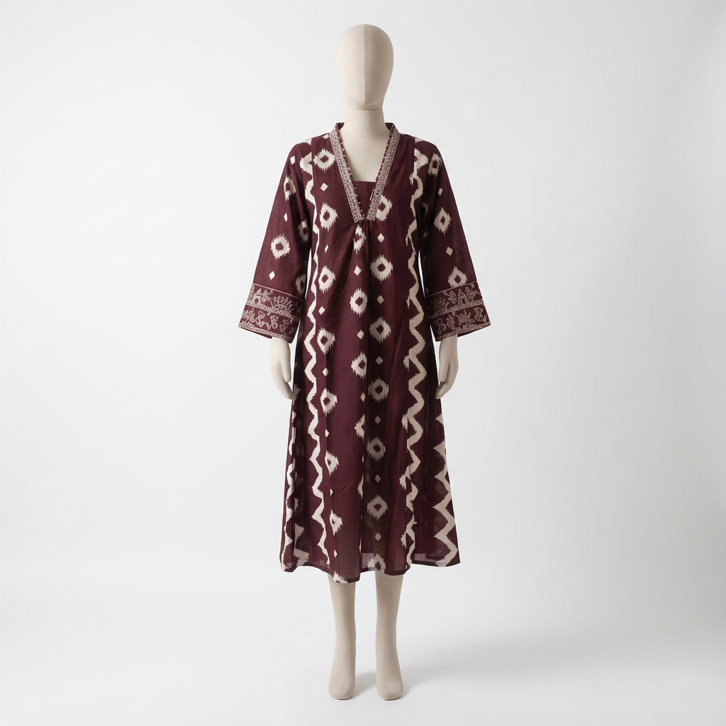 Wine Ikat-Inspired Printed Kurta HO2 L5