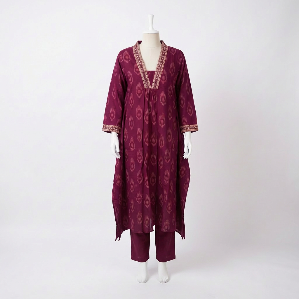 Wine Purple Ikat Print Kurta HO2 L1