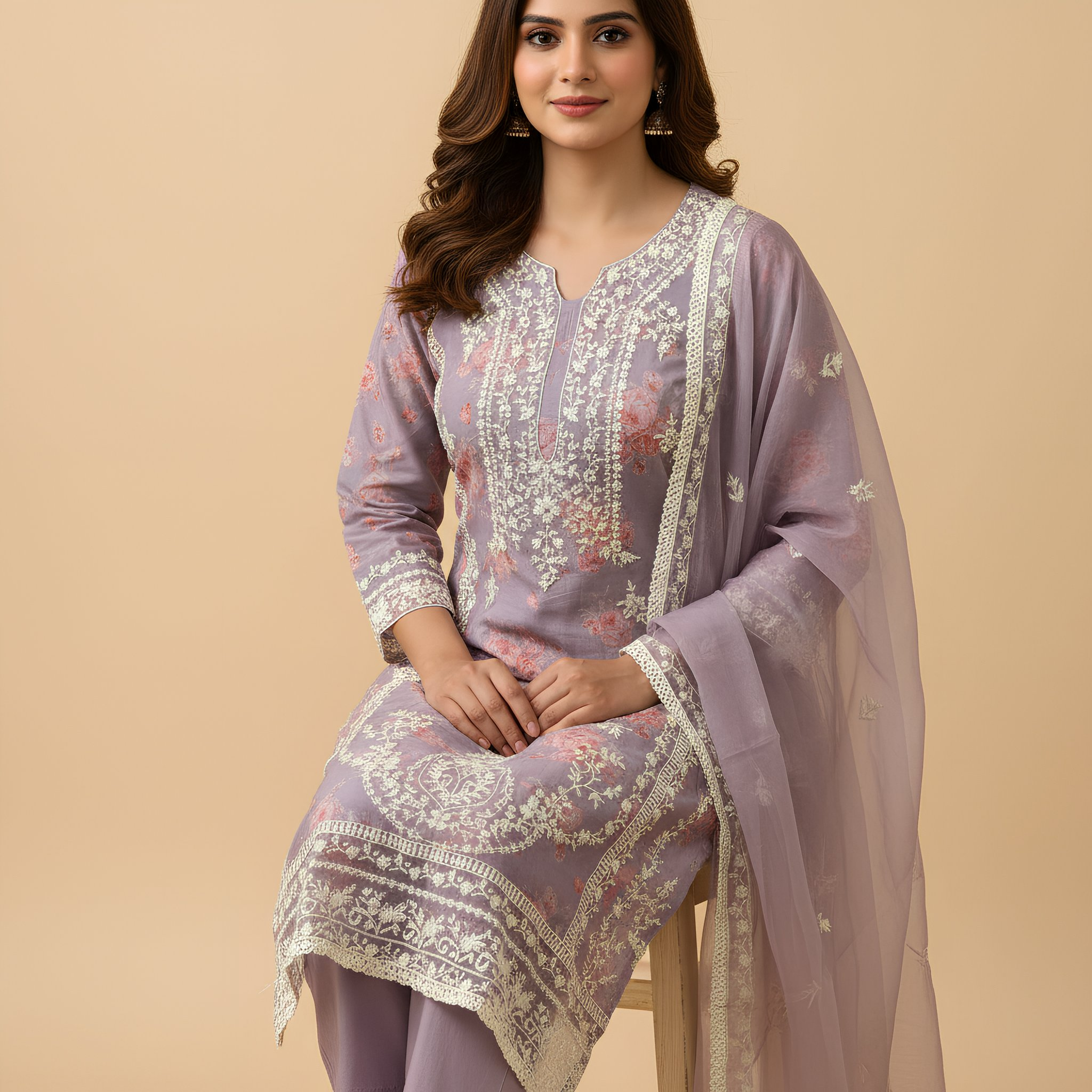Dusty Mauve Floral Printed Cotton Suit Set MO14.3