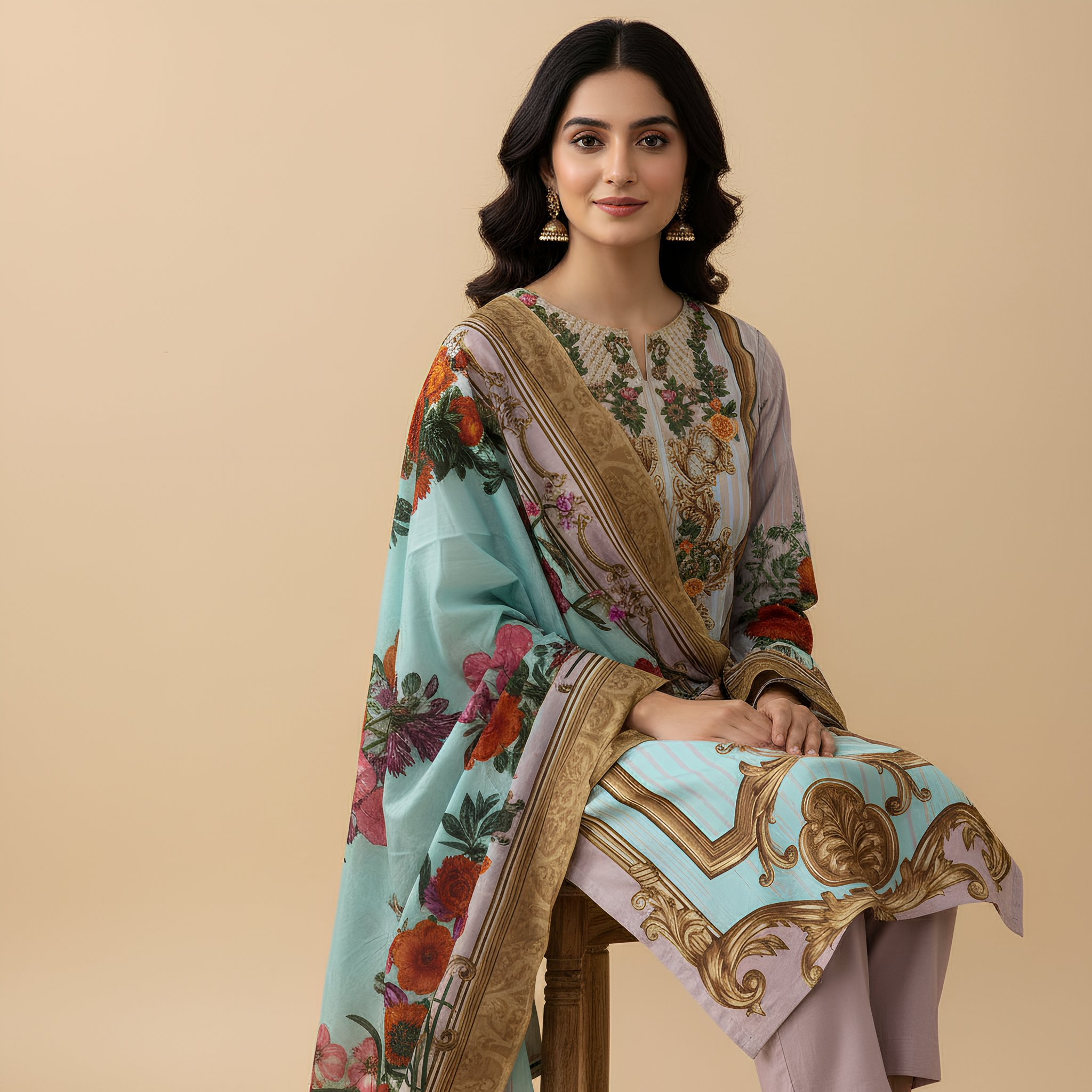 loral Printed Suit Set with Elegant Dupatta MO5.2