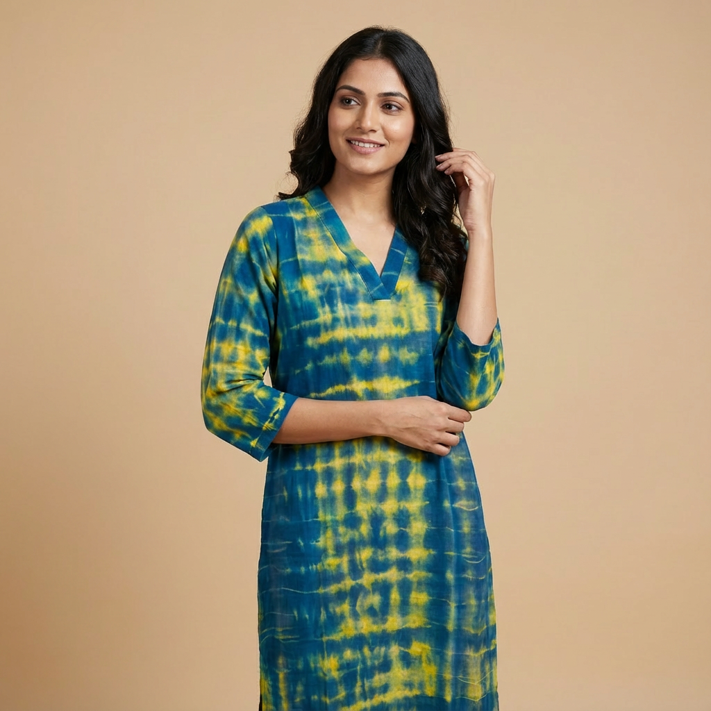 Green & Blue Tie-Dye Cotton Kurta HO2 L9