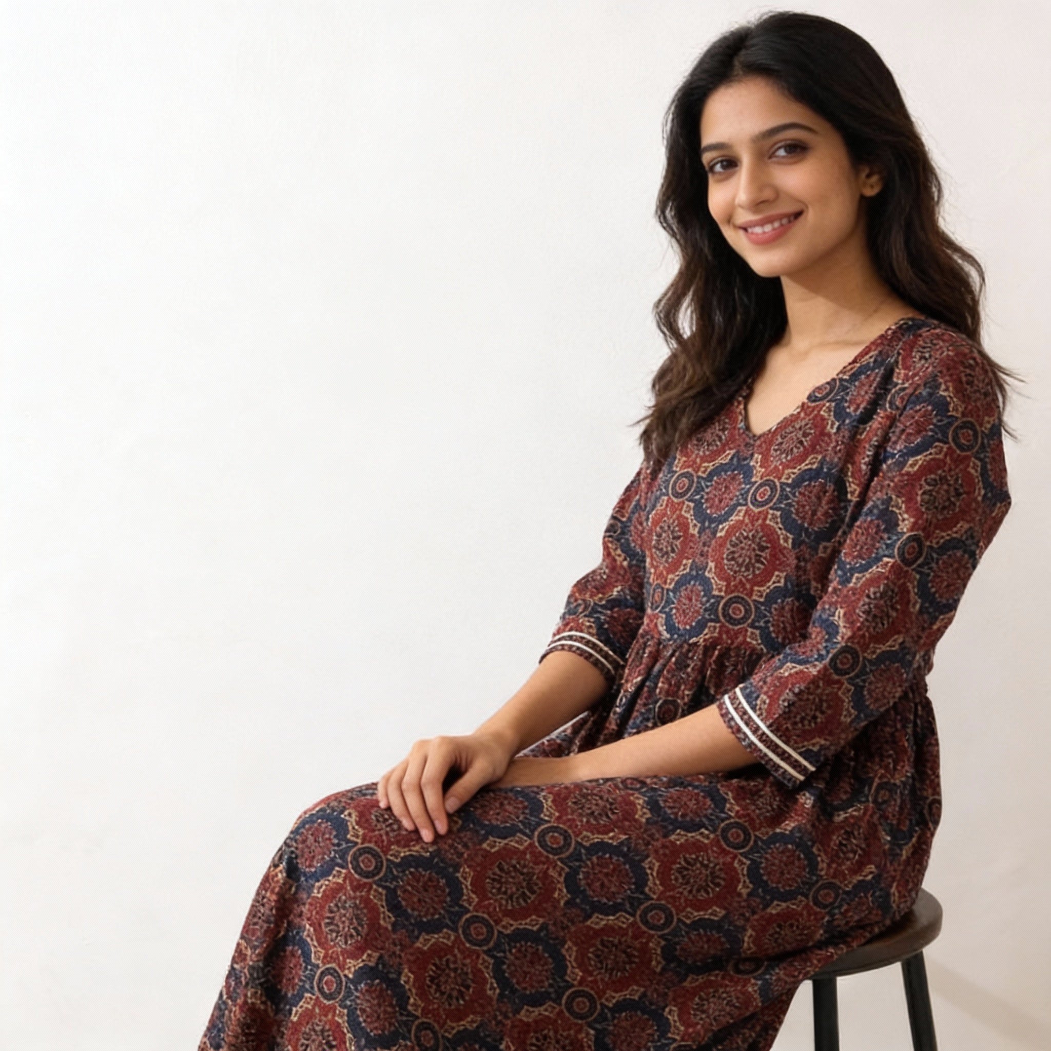 Rust Brown Ajrakh-Inspired Printed Kurta HO2 XL8