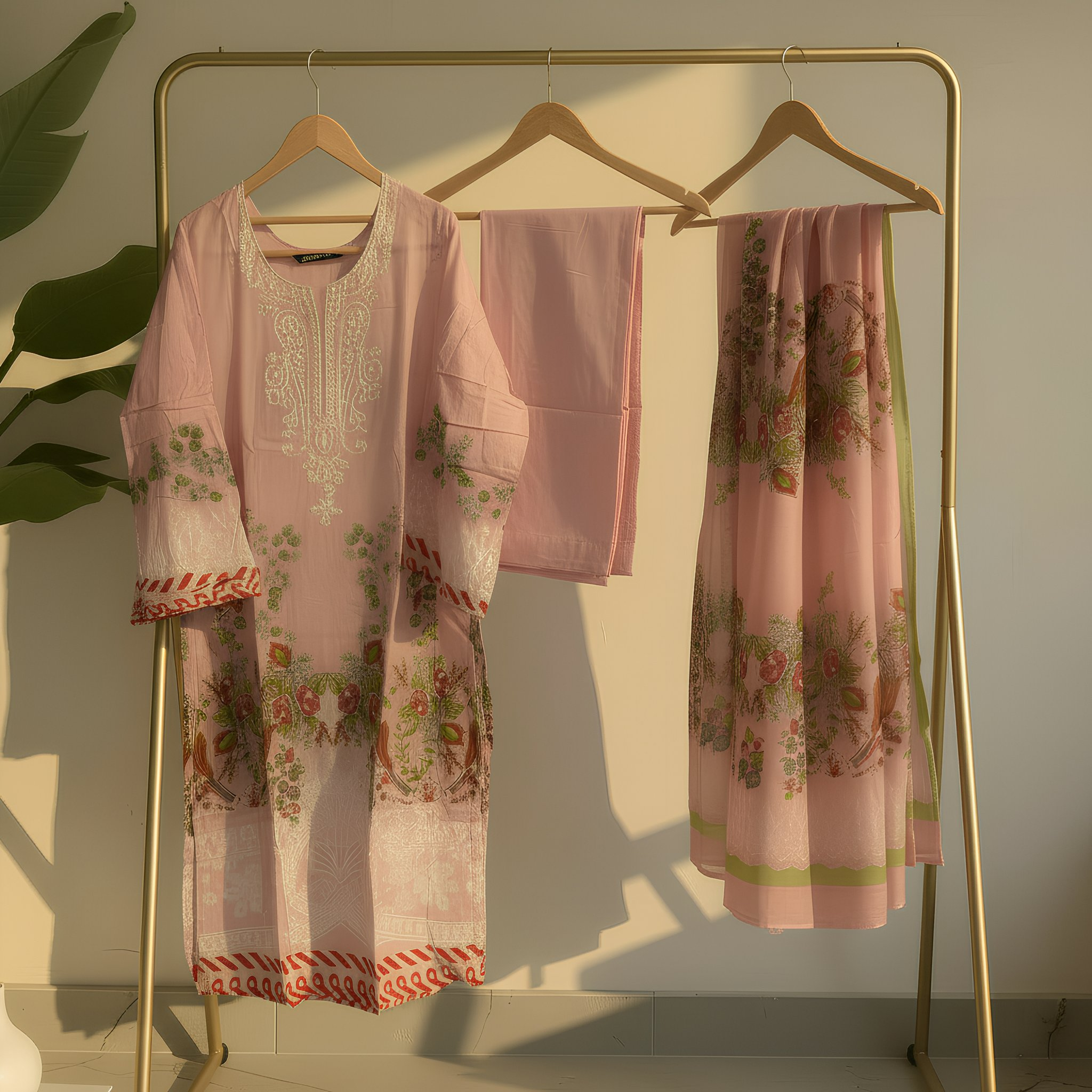 Blush Pink Floral Printed Cotton Blend Suit Set with Elegant Dupatta mo8.9