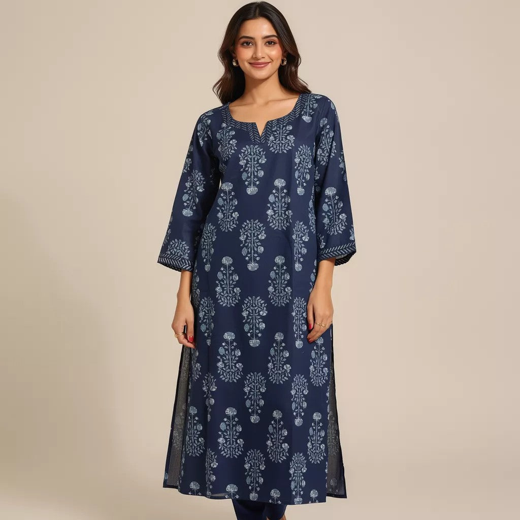 Navy Blue Floral Printed Straight Kurta HO2 2XL-6