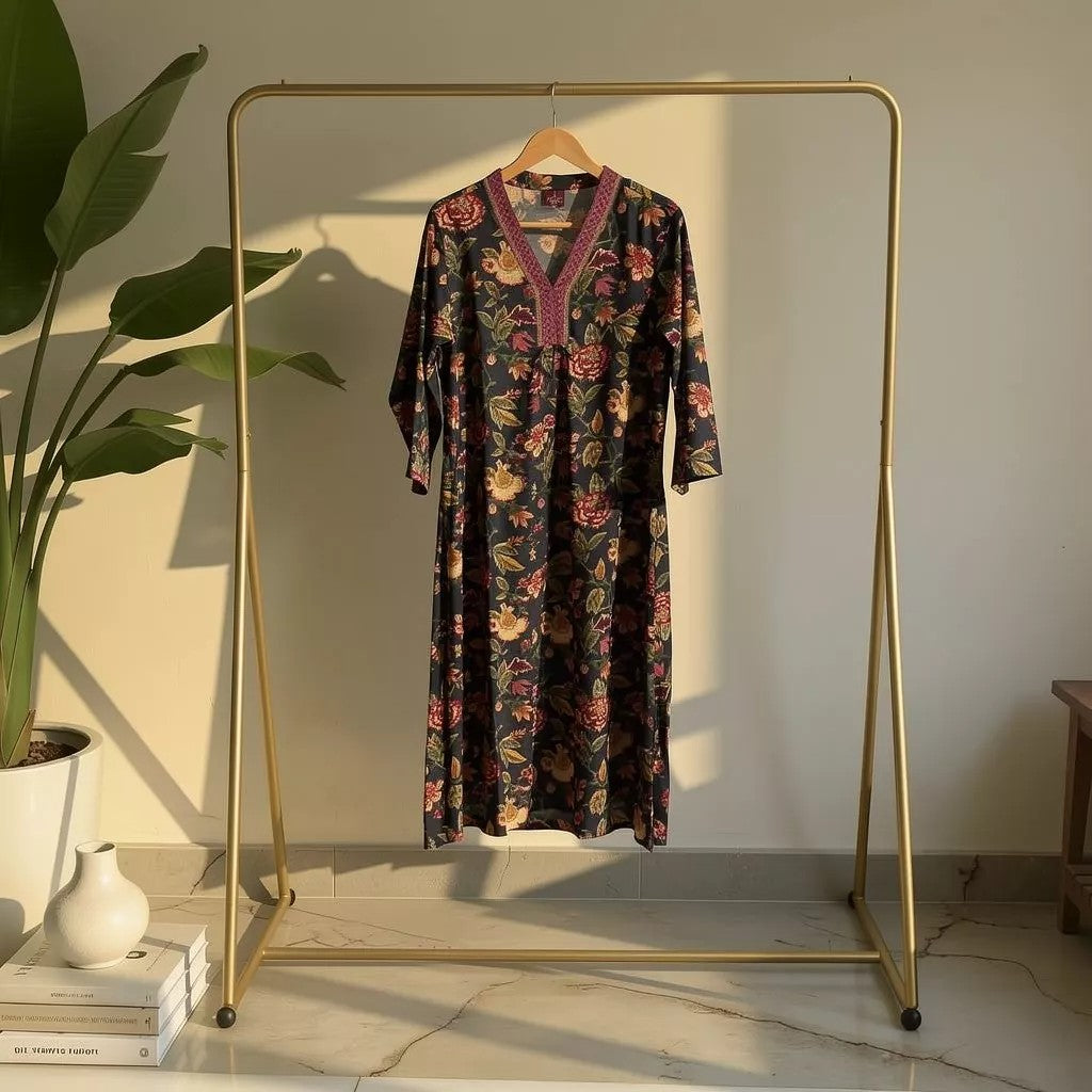 Dark Floral Printed Anarkali Style Kurta HO2 2XL-2