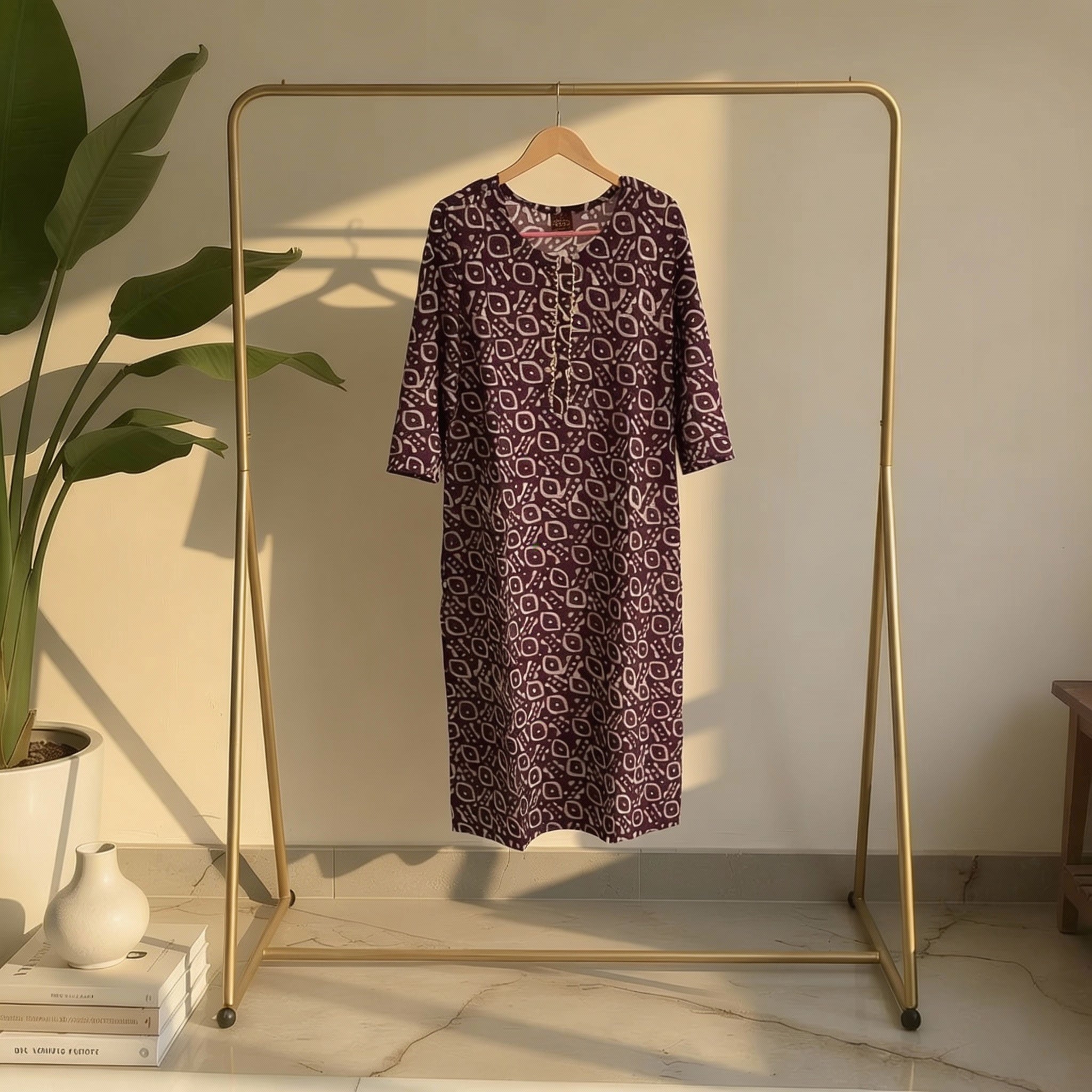 Maroon Bandhani-Inspired Printed Straight Cotton Kurta HO2 XL4