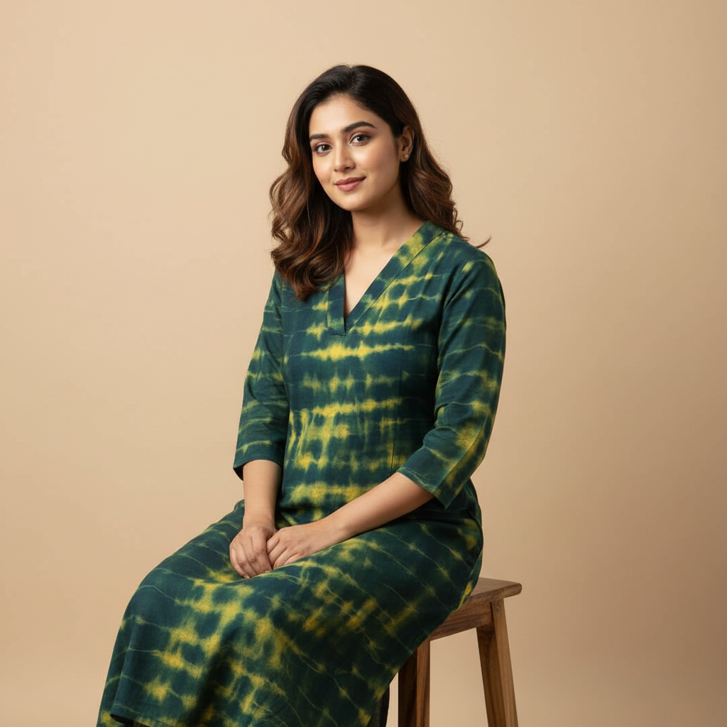 Green & Mustard Tie-Dye Printed Straight Kurta HO2 2XL-5