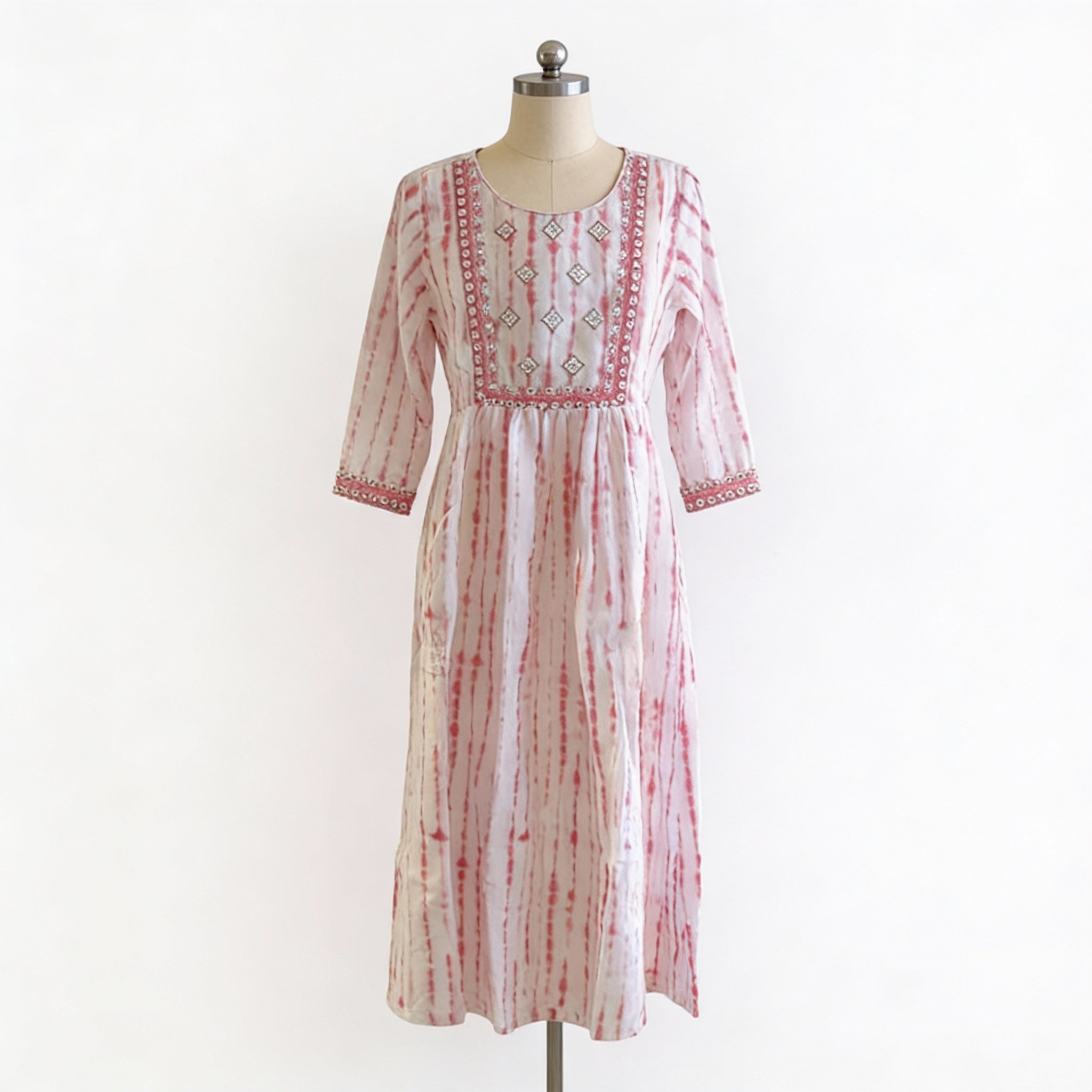 Soft Pink & White Tie-Dye Printed A-Line Kurta HO 2 S 7