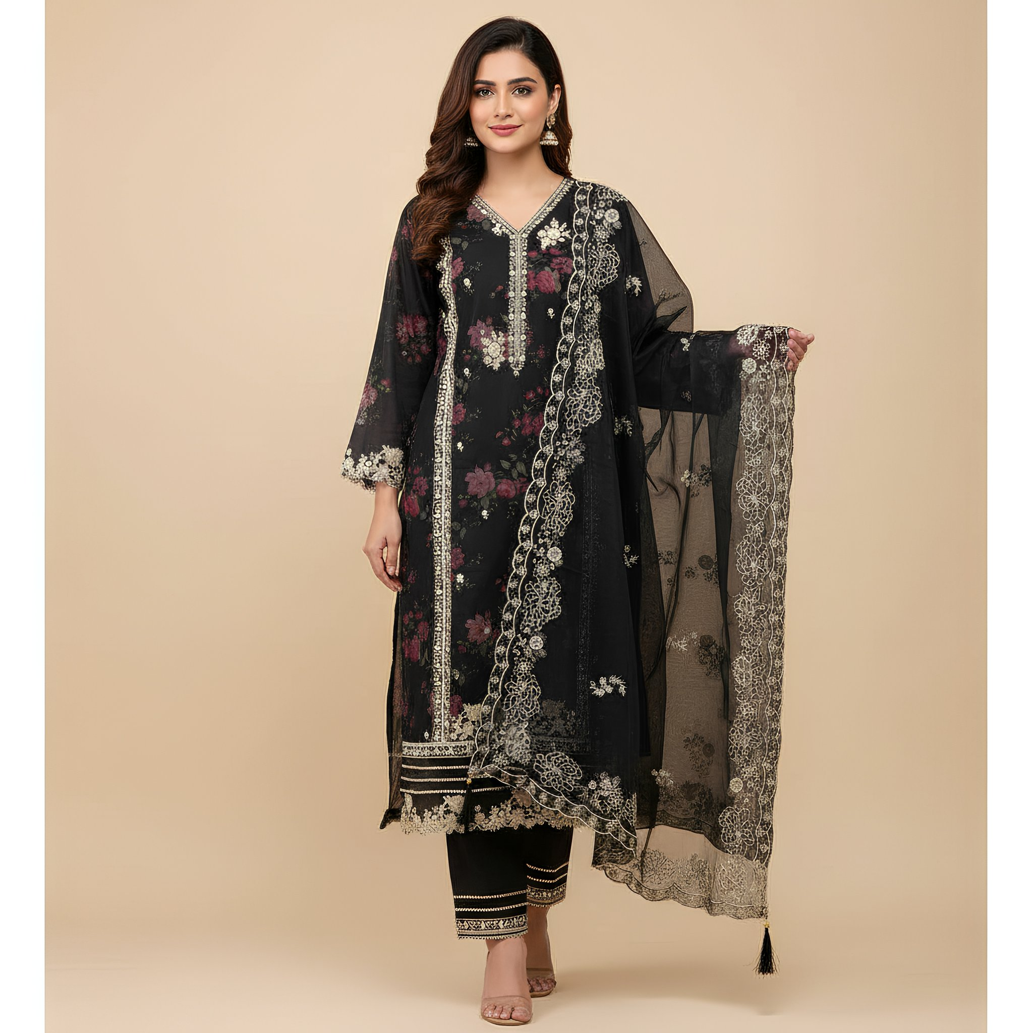 Black Floral Printed Suit Set MO15.2