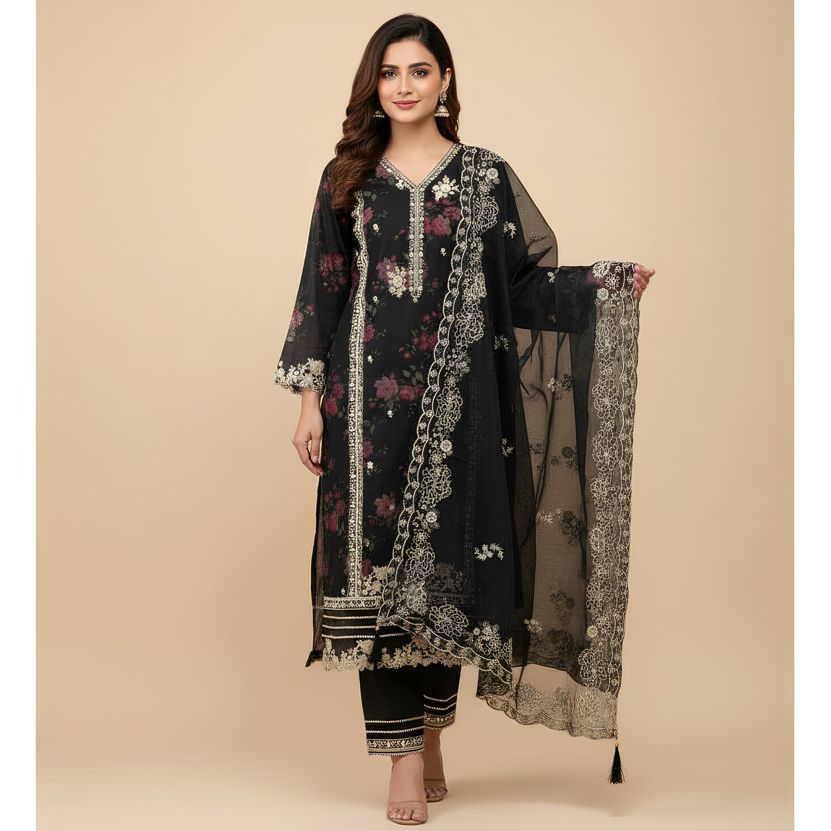 Black Floral Printed Suit Set MO15.2