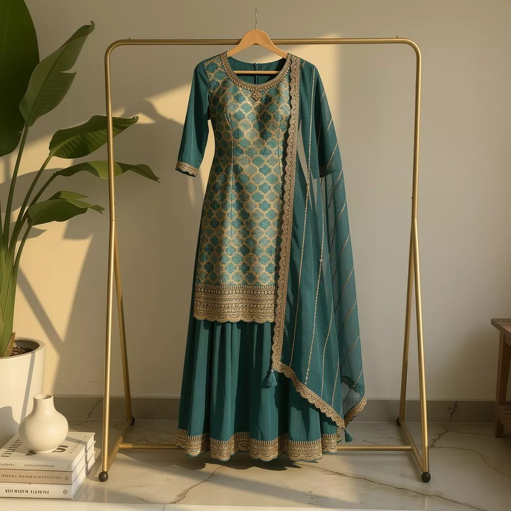 Bottle Green Festive Suit Set Ho 11 - GREEN