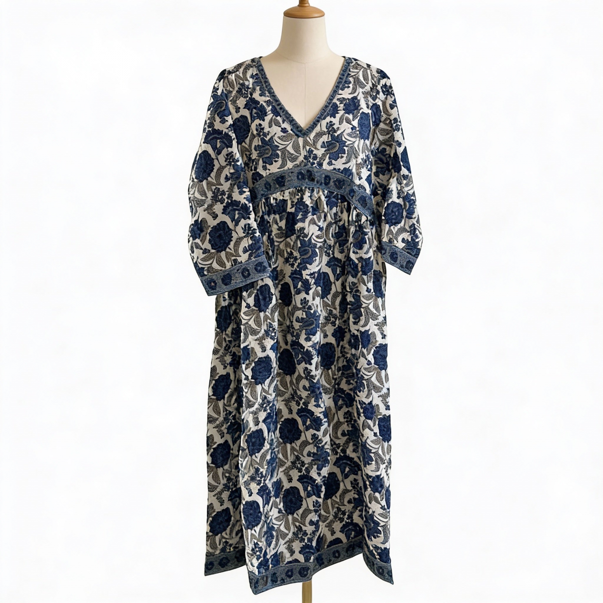 Ivory Blue Floral Printed Anarkali Style Kurta HO2 XL18