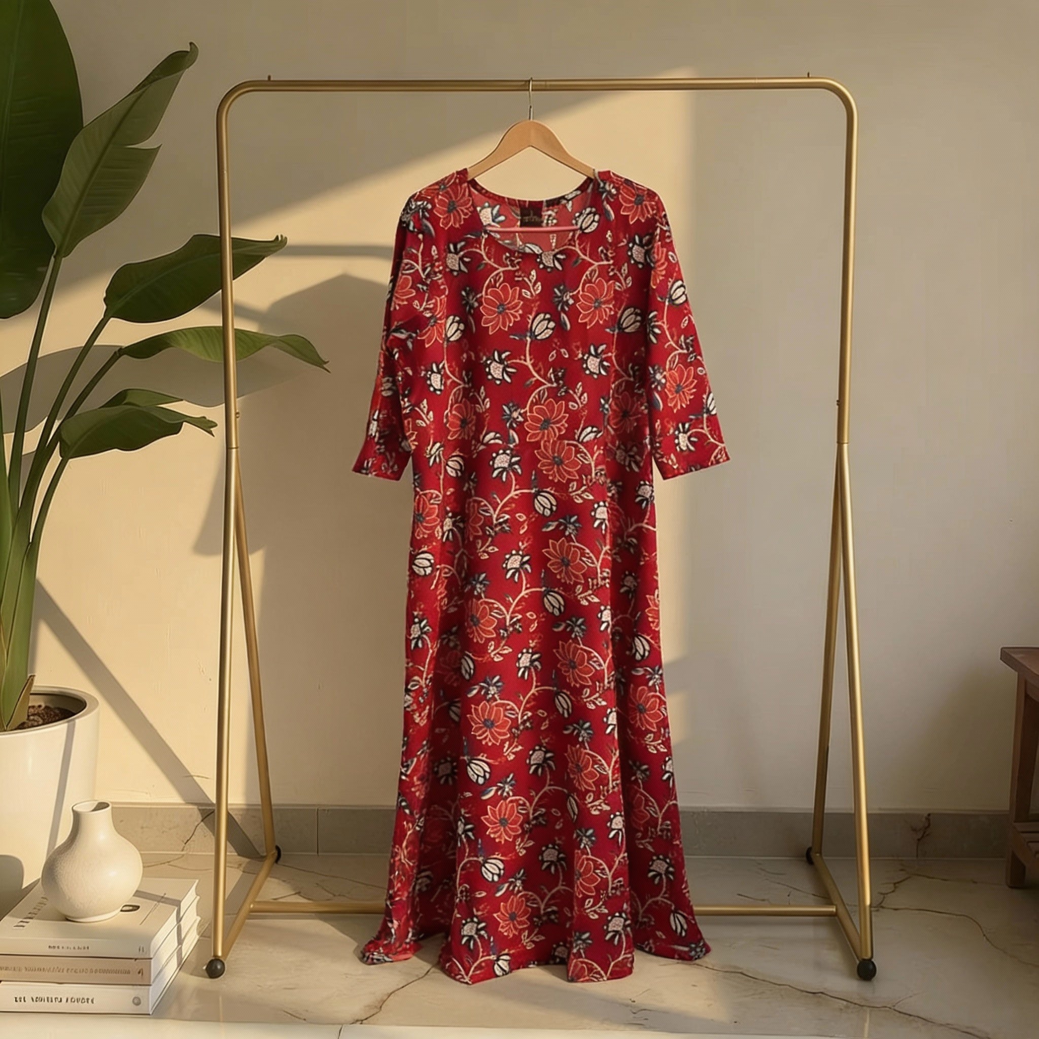 Deep Red Floral Printed Anarkali Style Kurta HO2 2XL-1