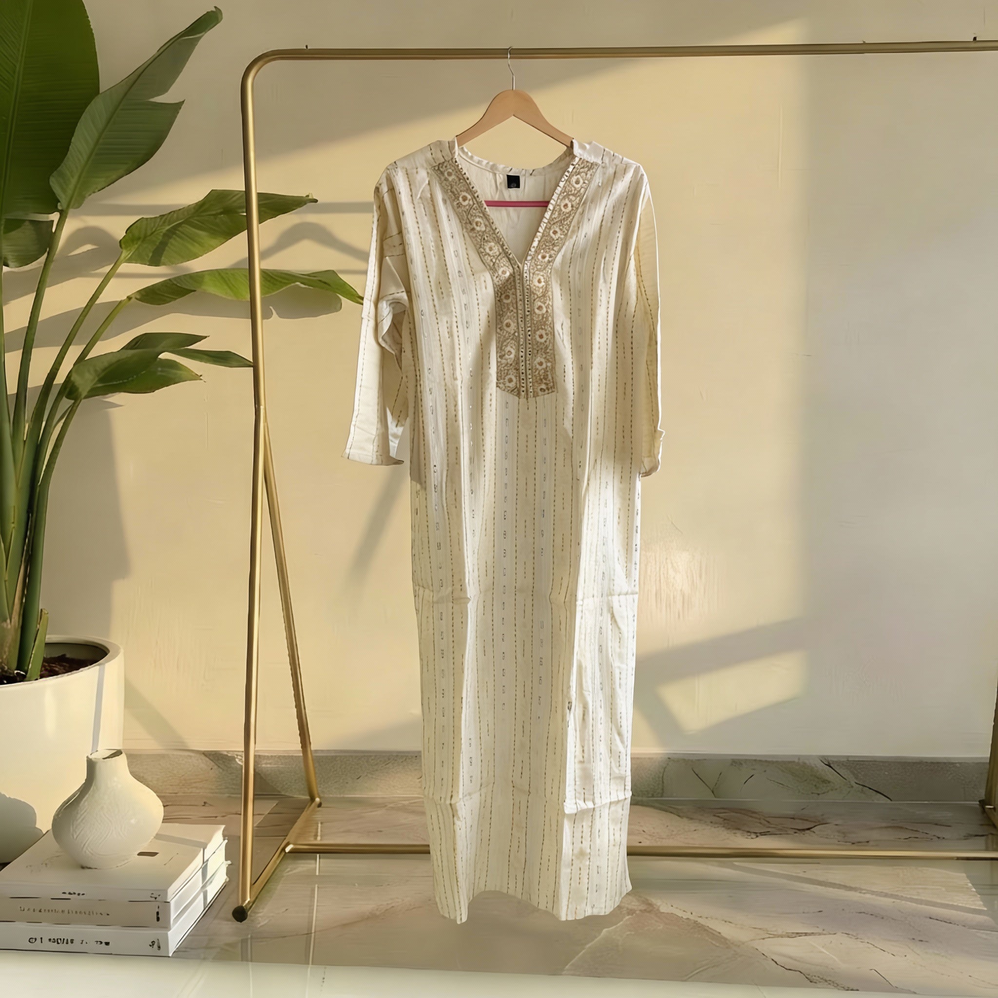 Ivory Stripe Kurta HO 6 - WHITE