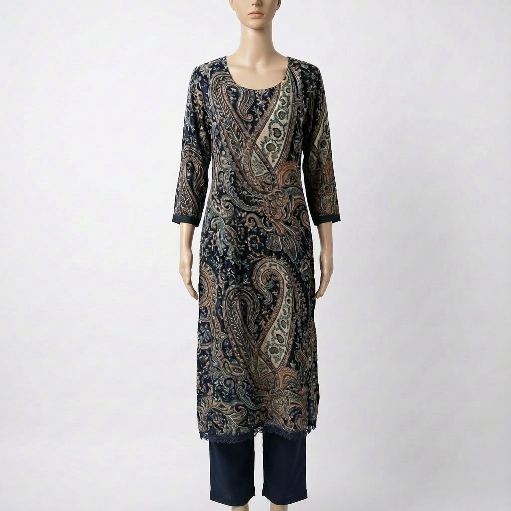 Black & Brown Paisley Print Cotton Kurta HO2 L8