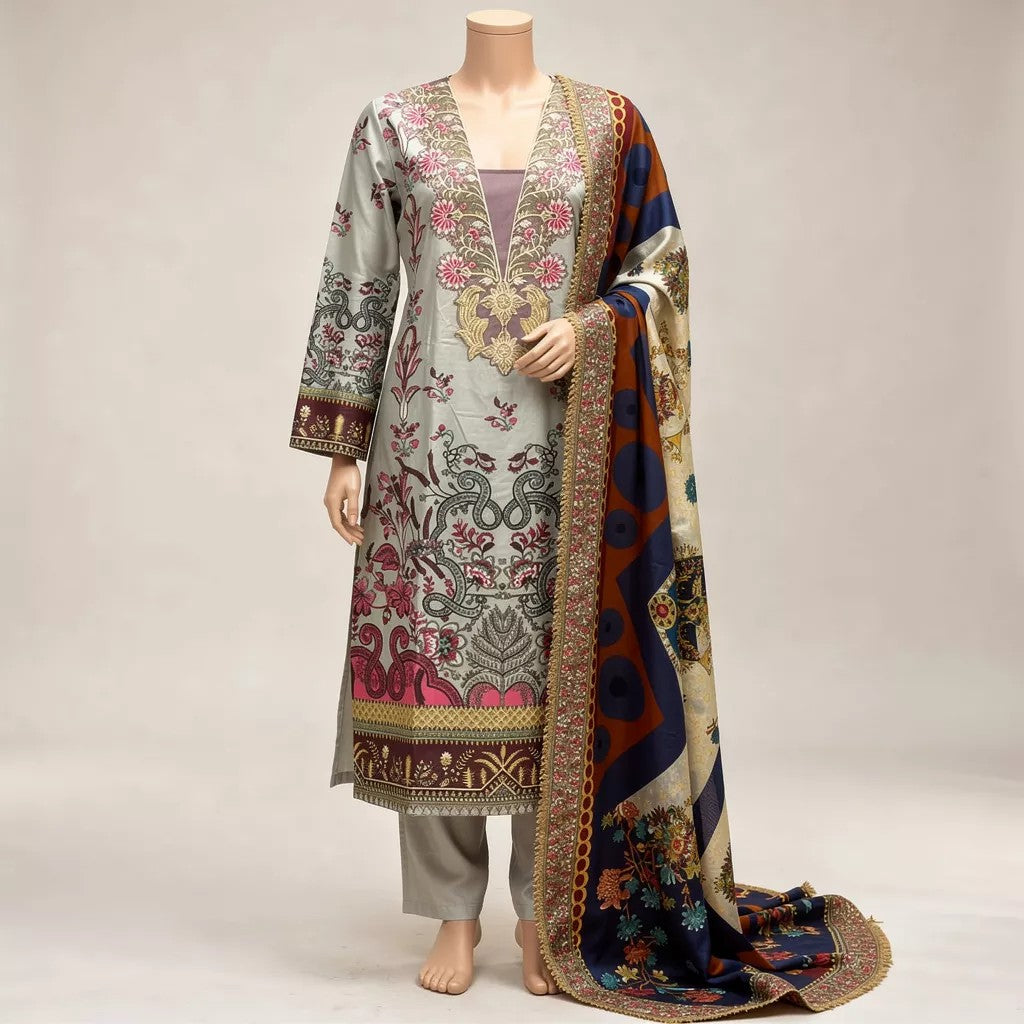 Off-White & Multicolor Printed Cotton Suit MO6.7