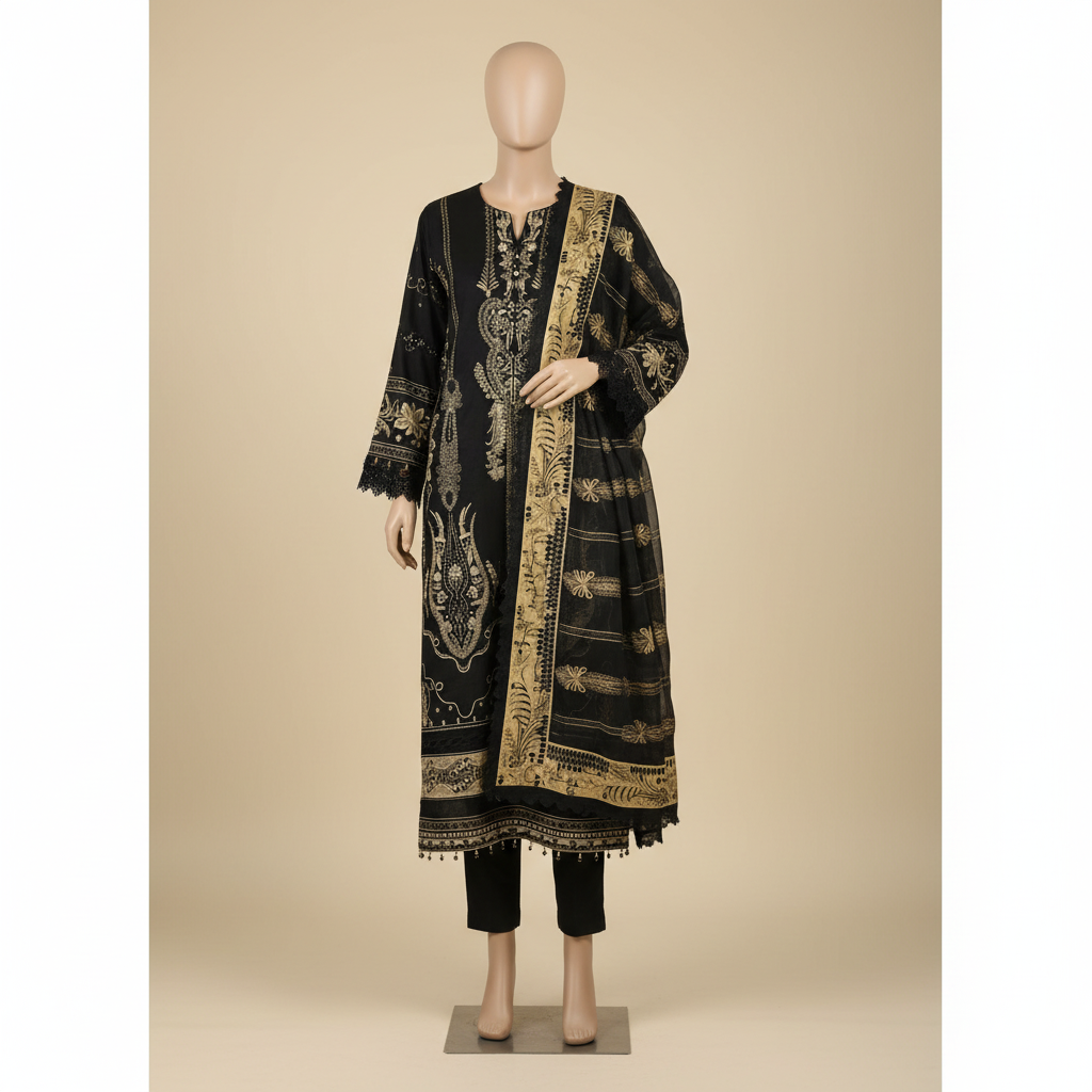 Black & Beige Printed Cotton Suit Set MO11.2