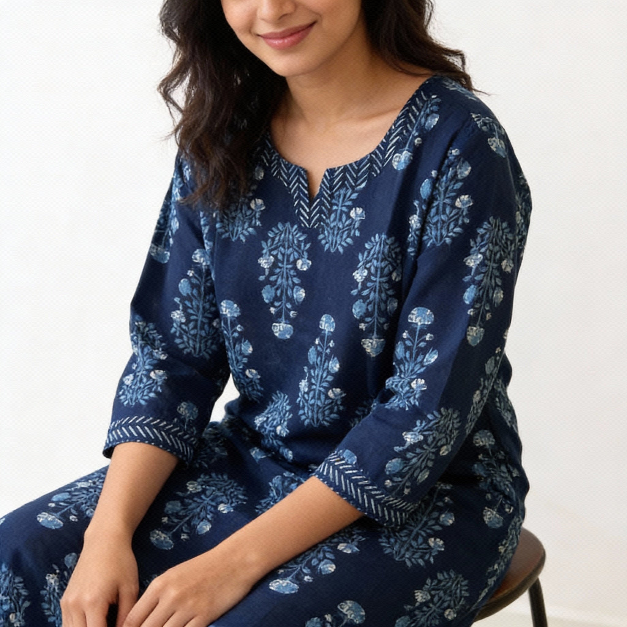 Navy Blue Floral Printed Straight Kurta HO2 2XL-6