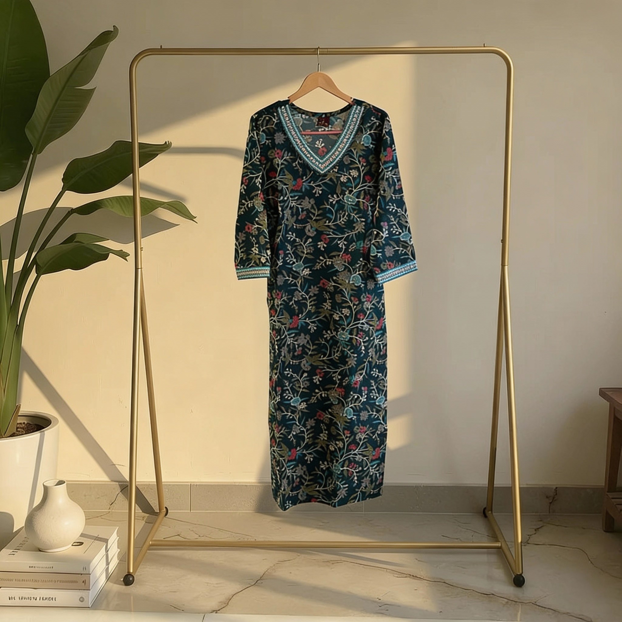 Elegant Teal Green Floral Printed Straight Kurta HO 2 S3