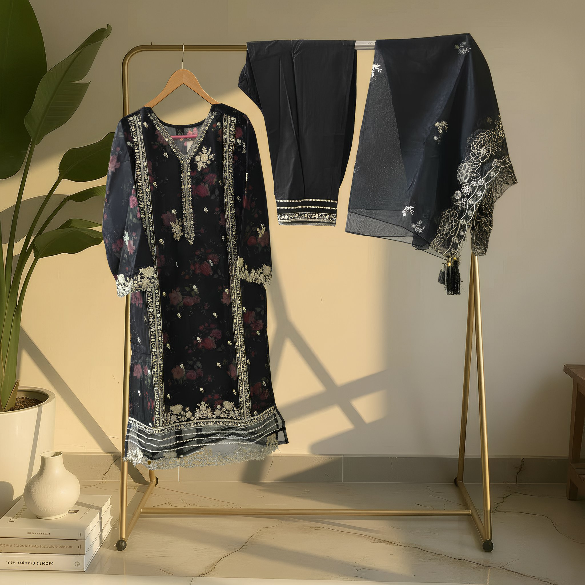 Black Floral Printed Suit Set MO15.2