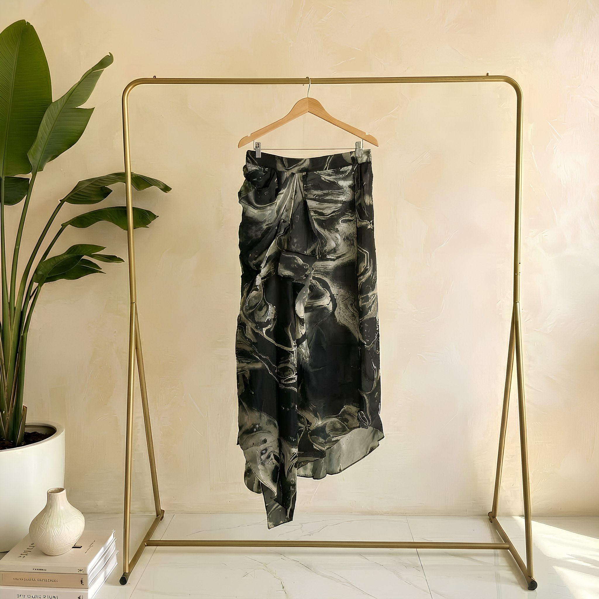 Black Galaxy Kaftan Set with Drapped Skirt Pant