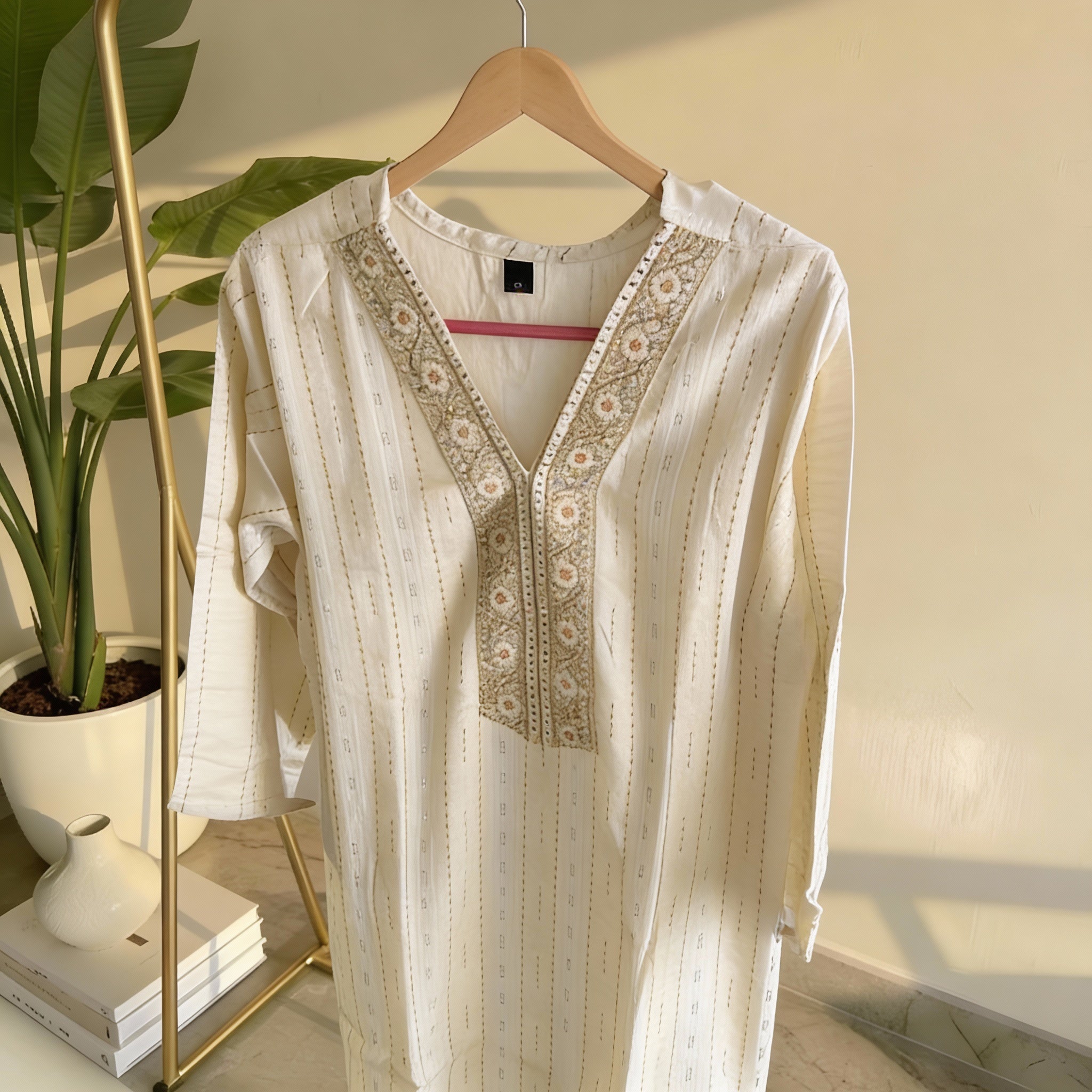Ivory Stripe Kurta HO 6 - WHITE