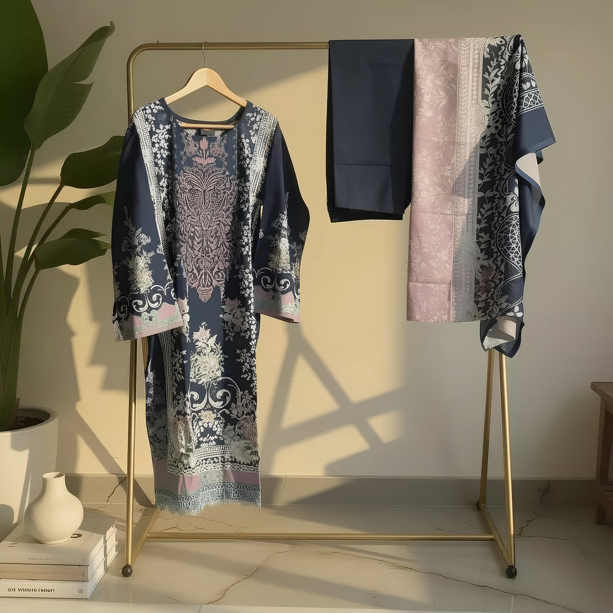 Dusty Rose Printed Suit Set MO9.1