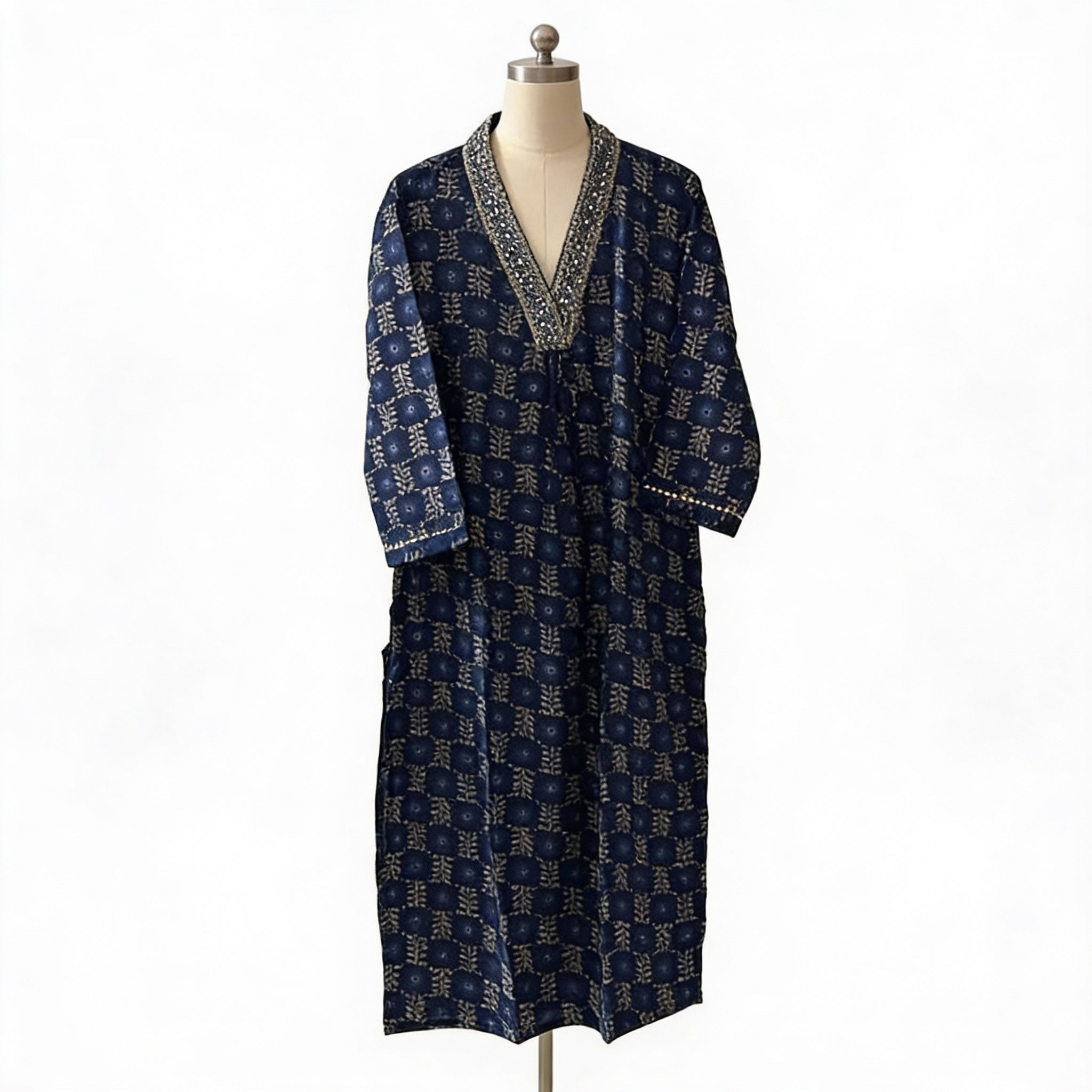 Navy Blue Ethnic Printed Straight Kurta HO2 XL10