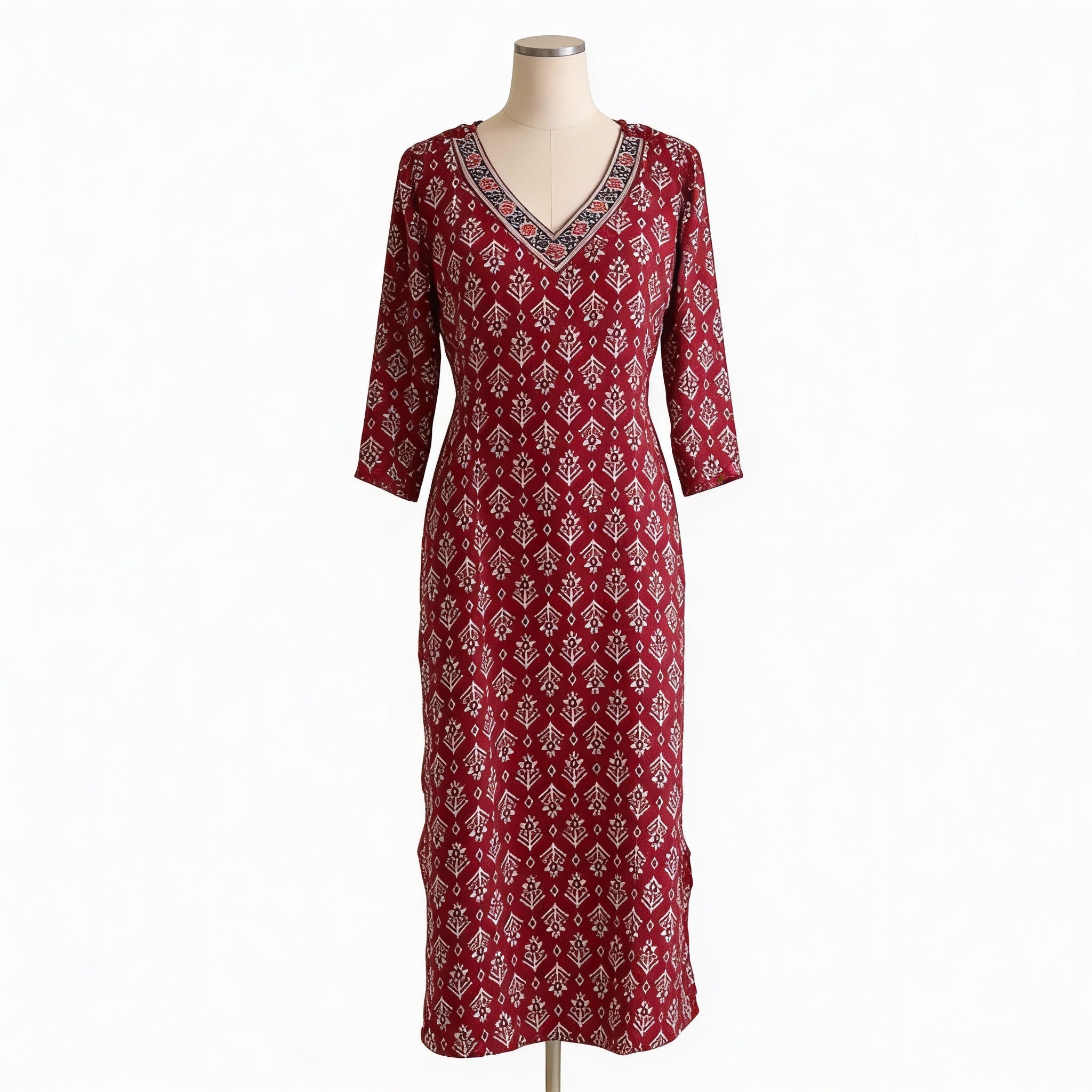 Maroon Ethnic Printed Straight kurta HO2 XL9