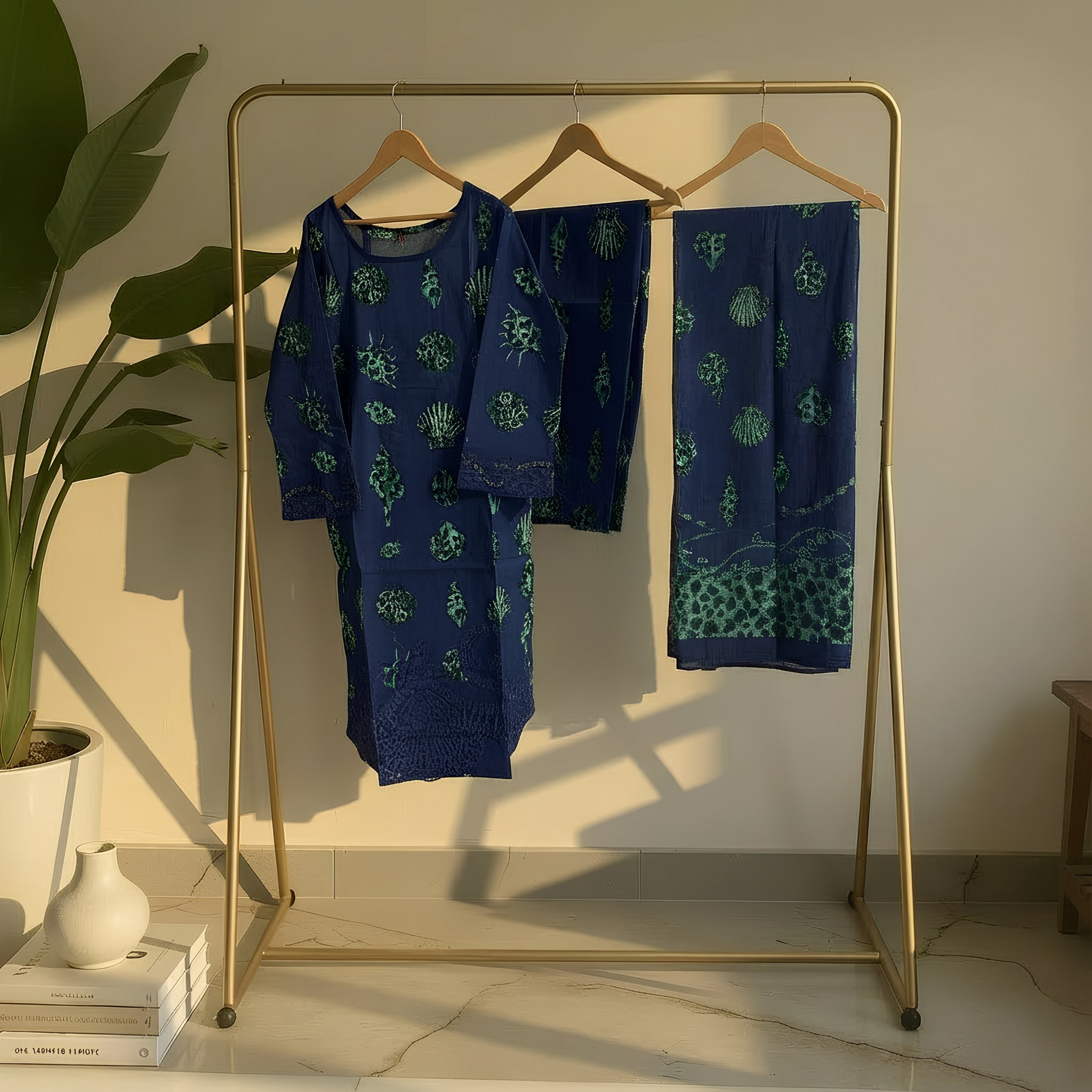 Royal Blue & Teal Printed Cotton Blend Suit Set with Designer Dupatta  mo2.4