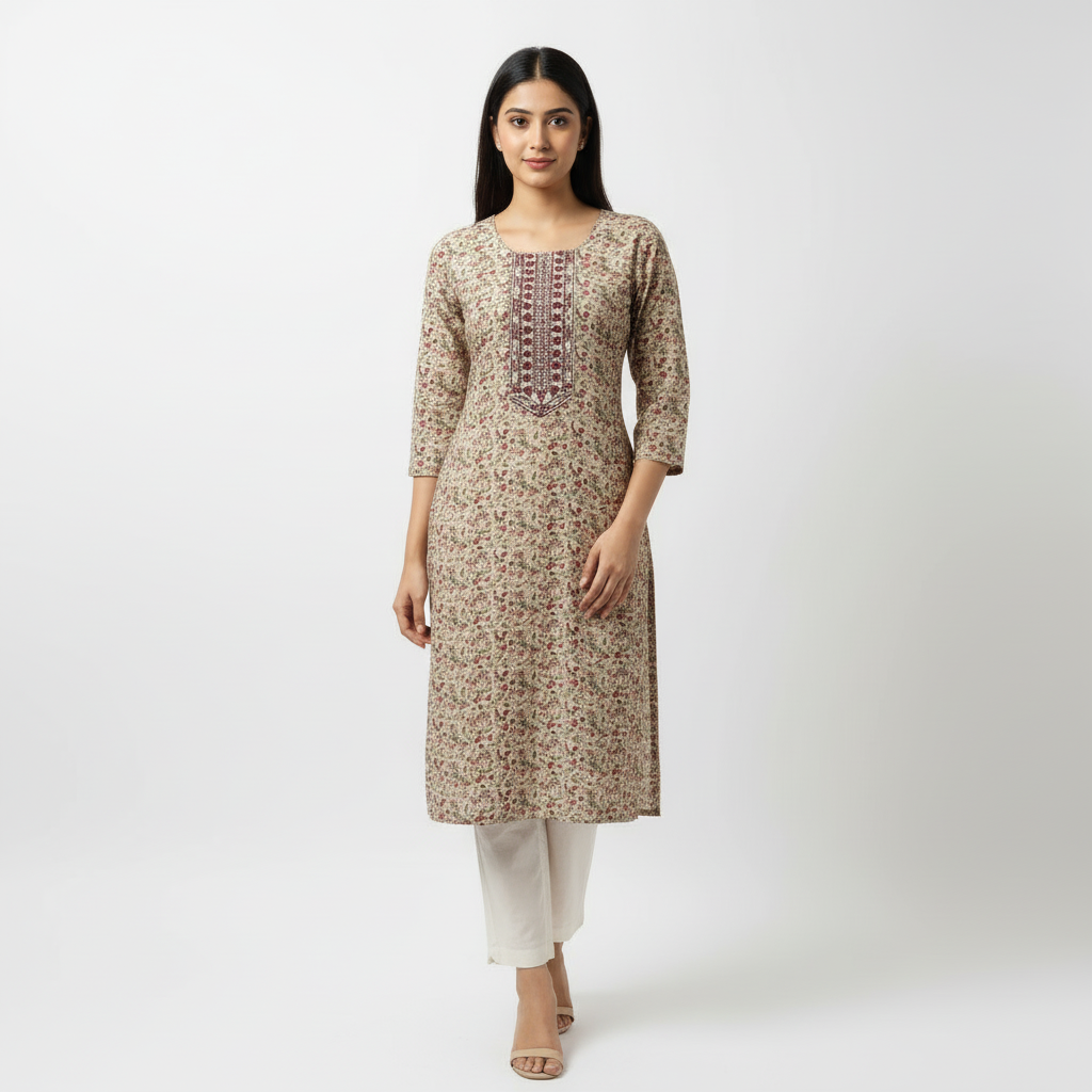 Floral Beige Kurta  HO 5