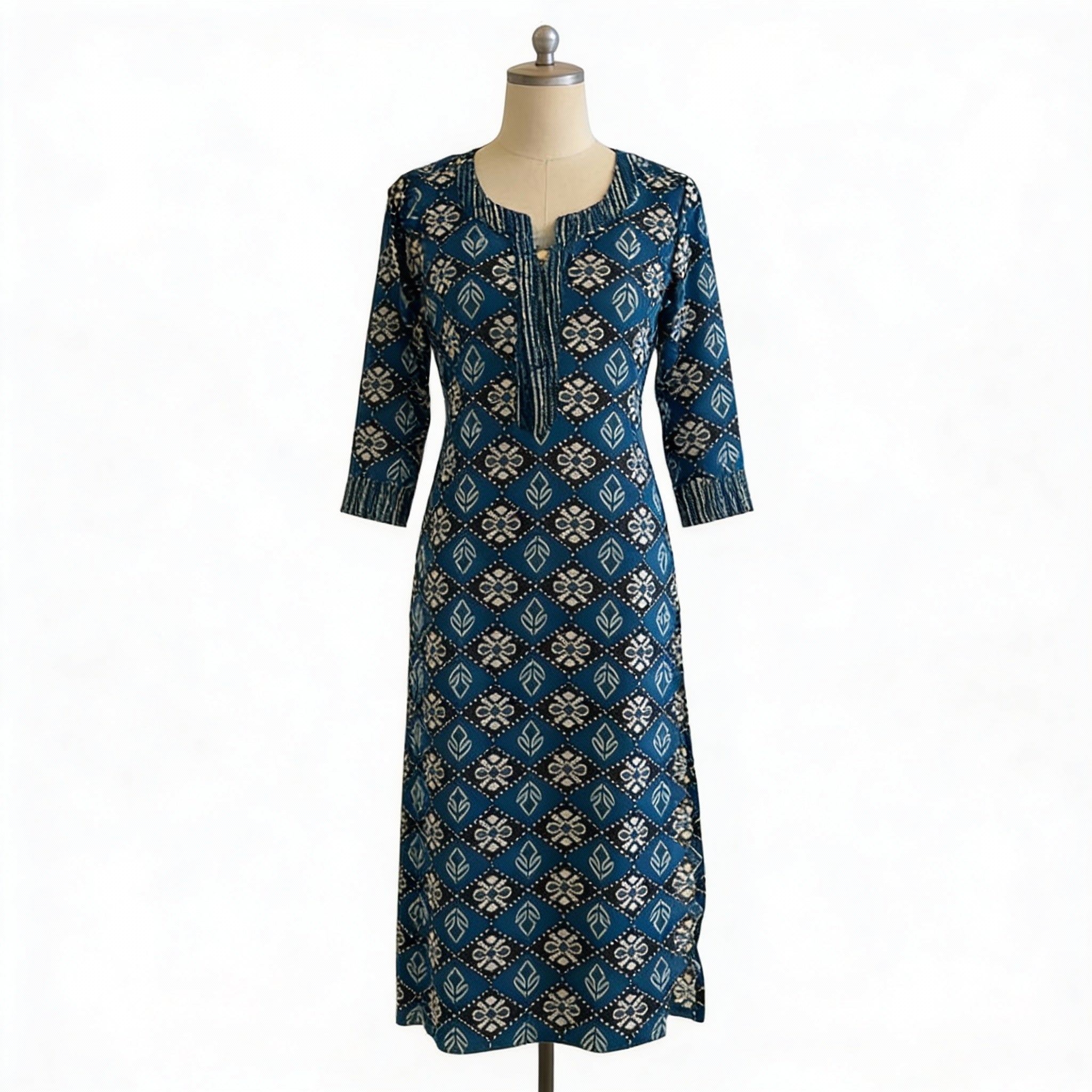 Classic Indigo Blue Printed Straight Kurta HO 2 S4