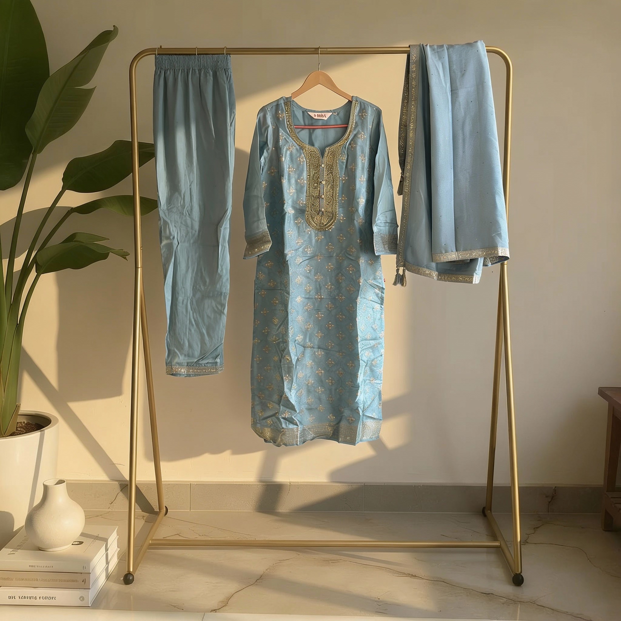 Elegant Navy Blue Embroidered Anarkali Suit Set with Dupatta Ho 9 - BLUE