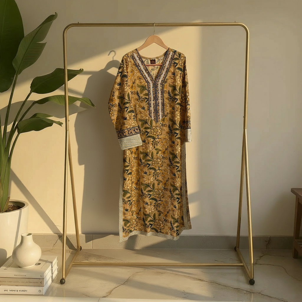 Mustard Yellow Floral Printed Straight kurta HO2 2XL-10