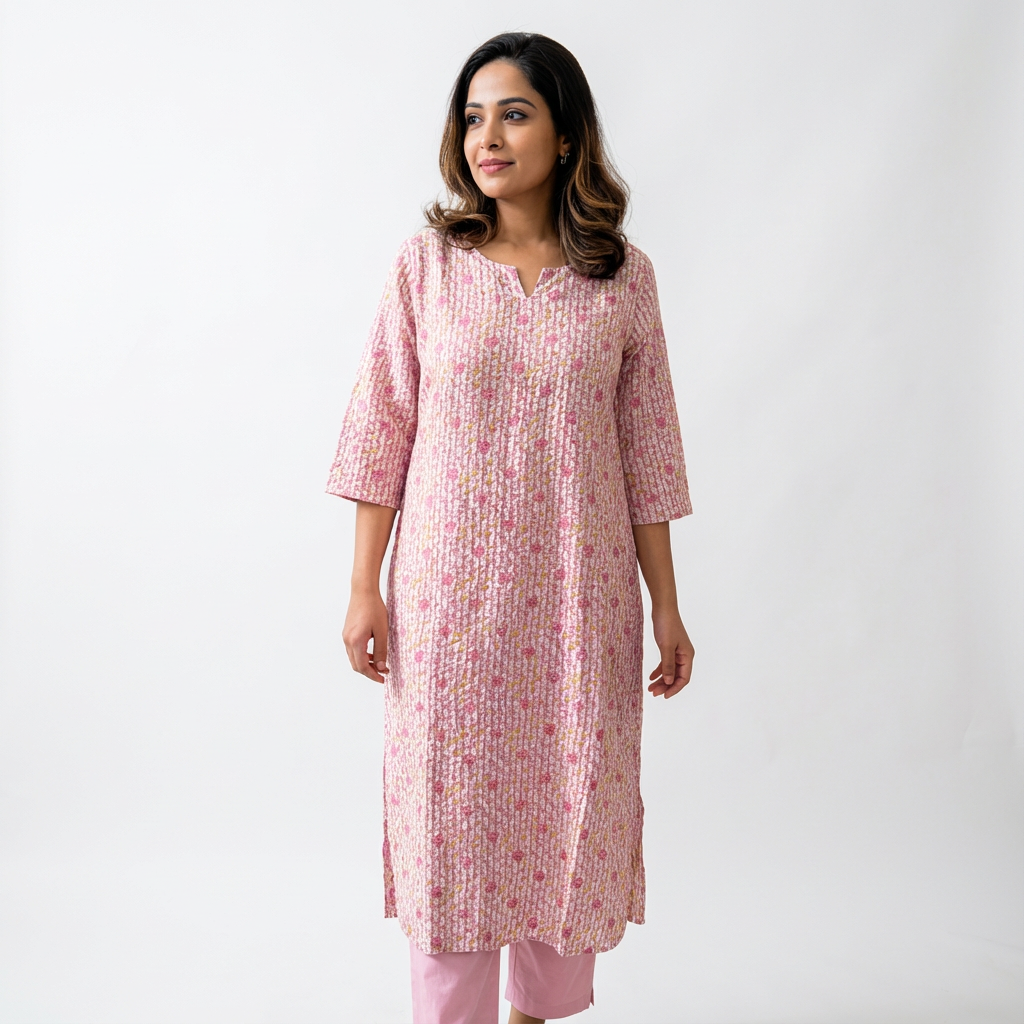 Soft Pink Floral Striped Straight Kurta HO2 2XL-11
