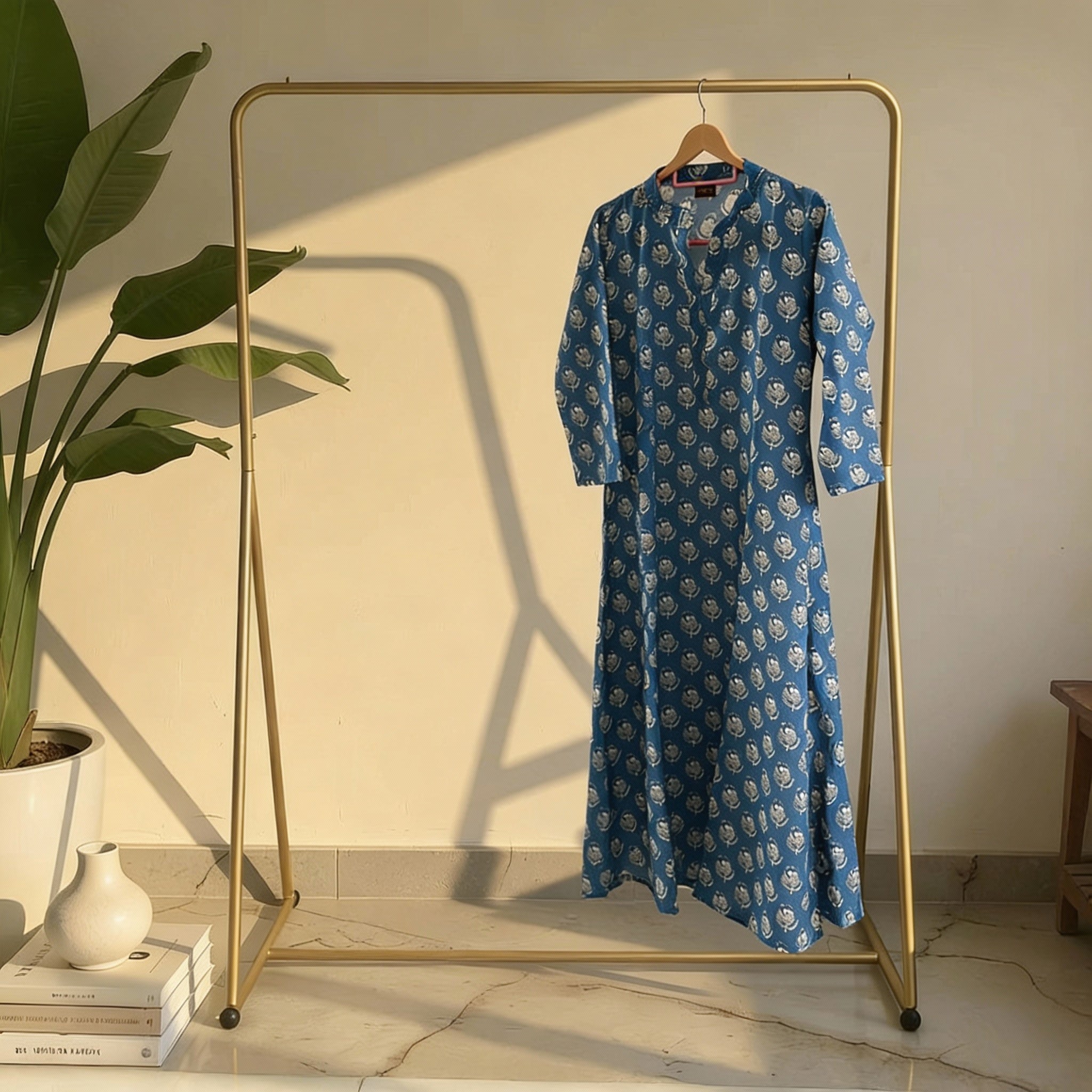 Indigo Blue Floral Printed A-Line Kurta HO 2 M9