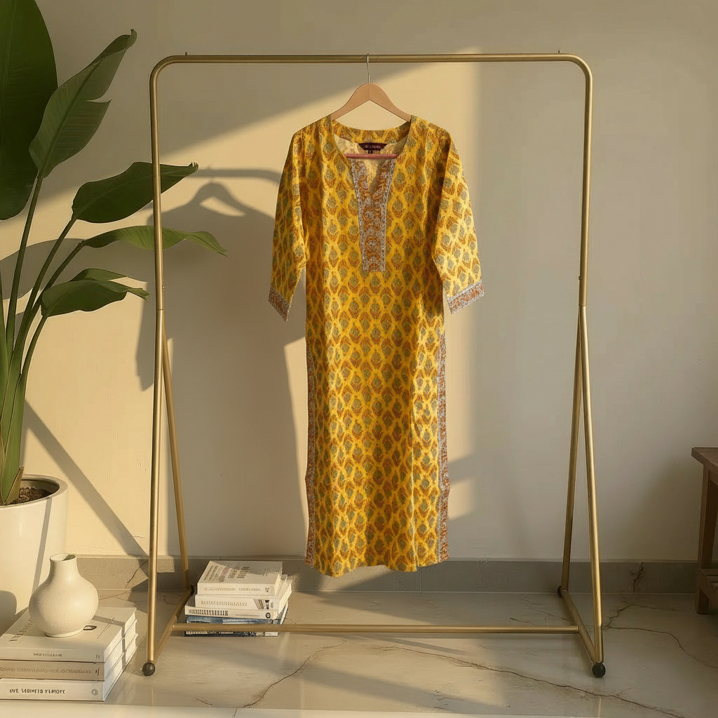 Mustard Yellow Printed Straight Kurta  HO 2 S 2