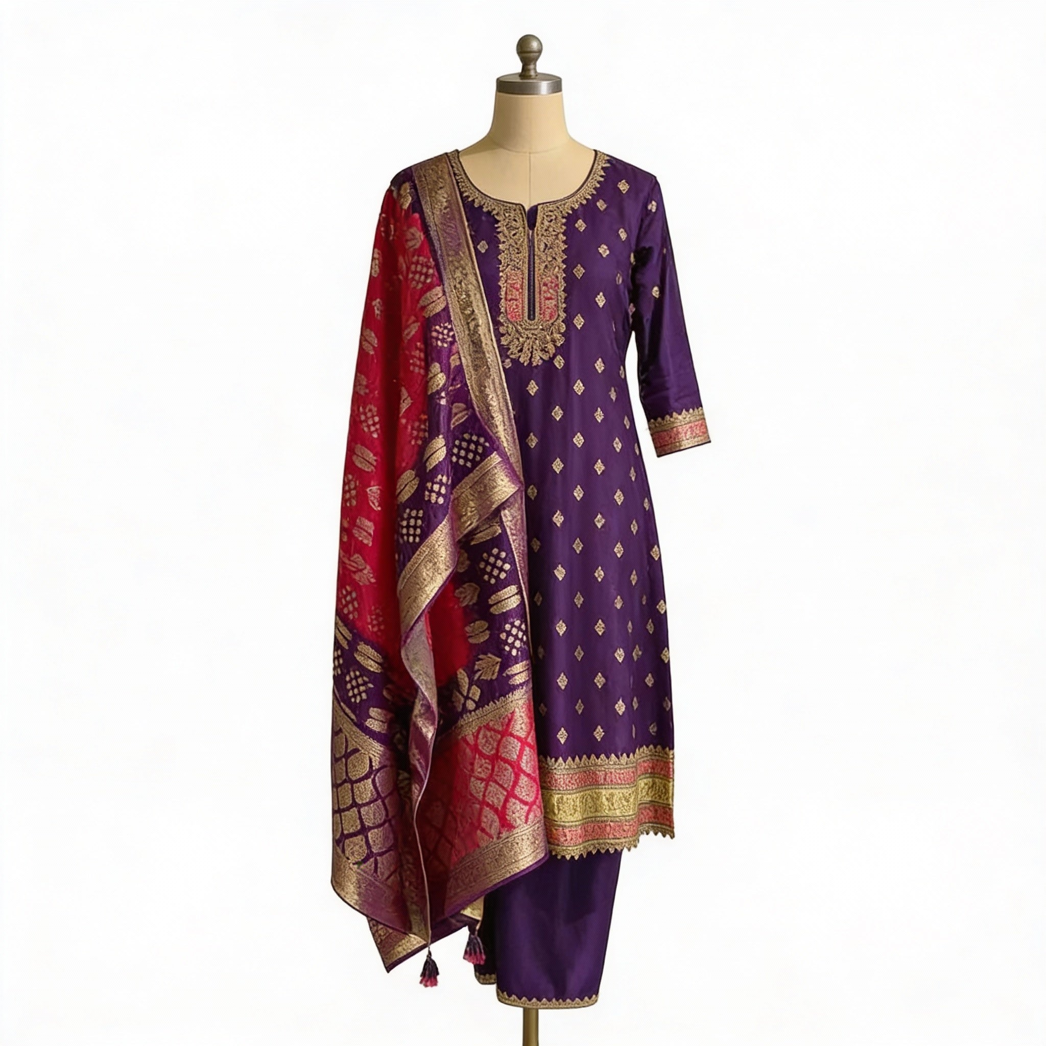 Purple Embroidered Suit Set with Dupatta Ho 14 - PURPLE