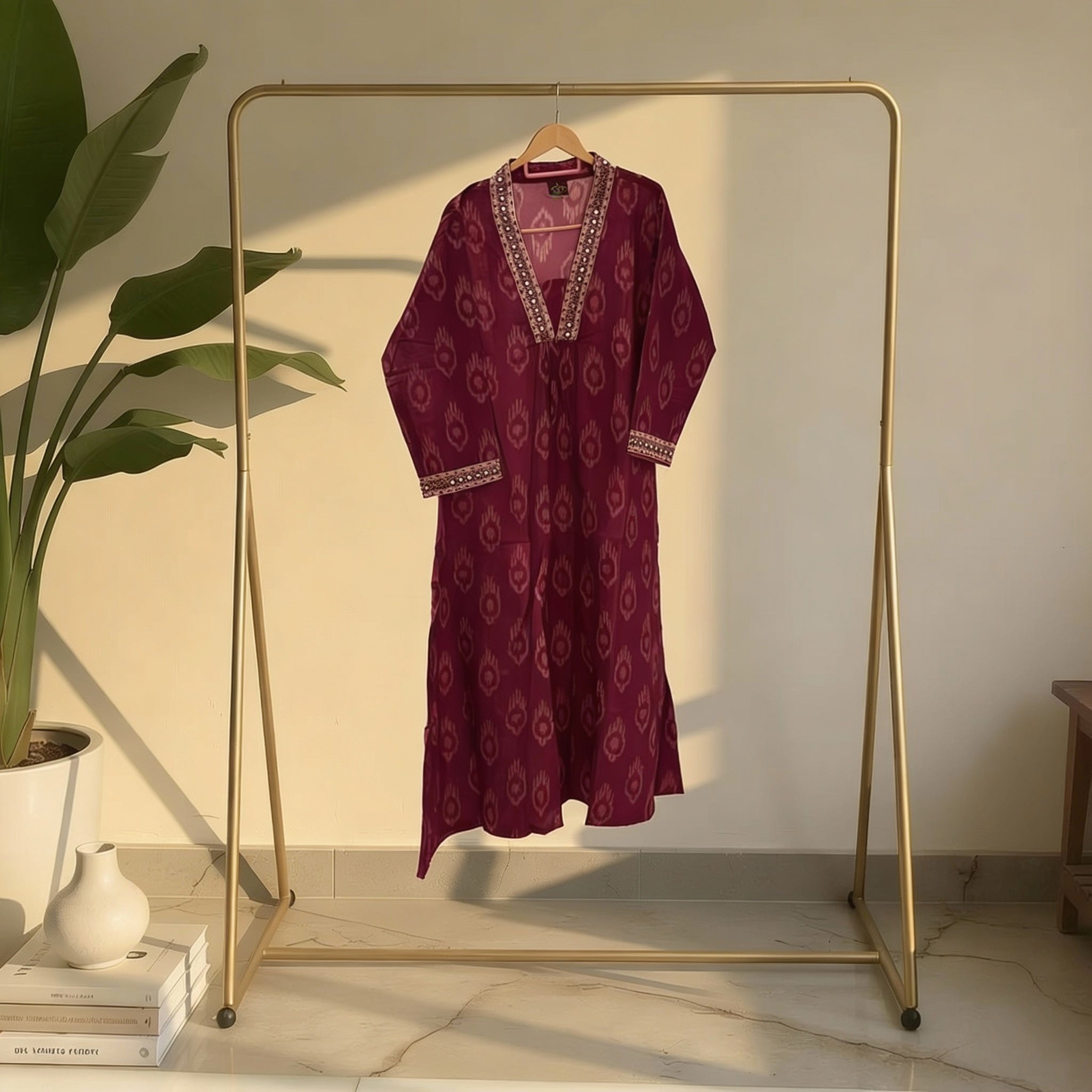 Wine Purple Ikat Print Kurta HO2 L1